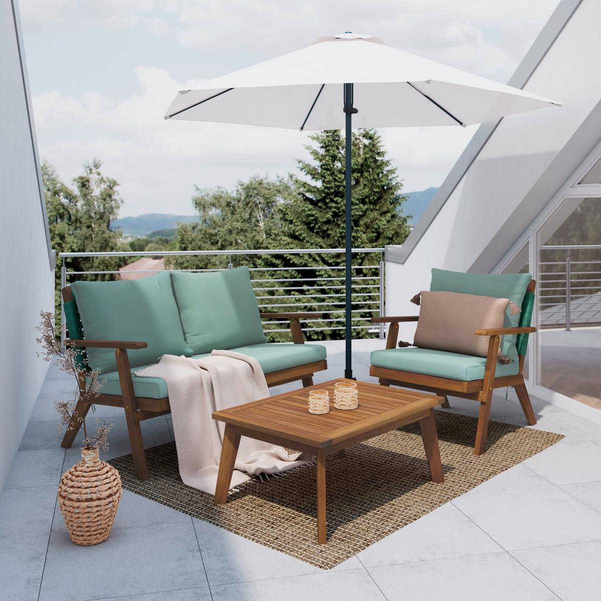 TERASOVÁ SEDACIA SÚPRAVA MICHI - farba akácie/zelená, Natur, drevo/textil (124/75/75cm) - Mömax