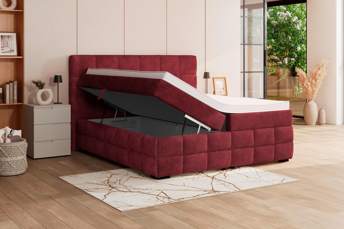 Čalouněná postel VEGA 180x200 cm, vínově červená - černá/vínově červená, Trend, dřevo/textil (180/200cm)