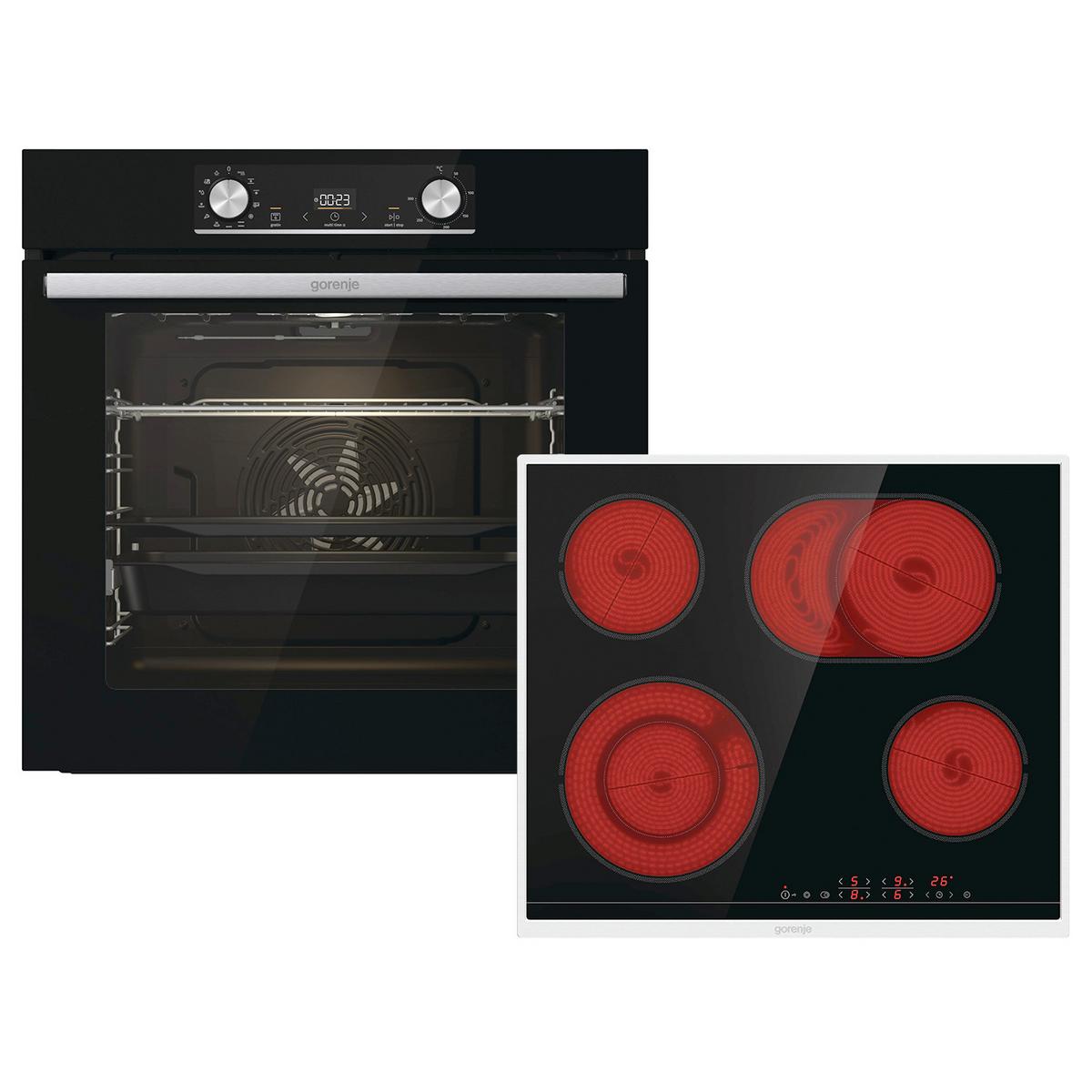 Einbau-backofen-set Blacksteam B:ca. 57cm Elektro-Glaskeramik - Schwarz, Basics, Metall (56-56,4/59-60/55cm) - Gorenje