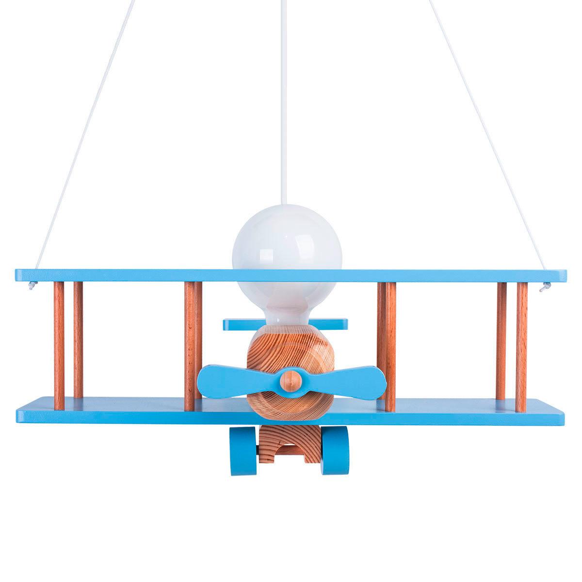 Kinderhängeleuchte Flugzeug H: 75 cm 1-Flammig - Blau/Naturfarben, KONVENTIONELL, Holz (42/45/75cm)