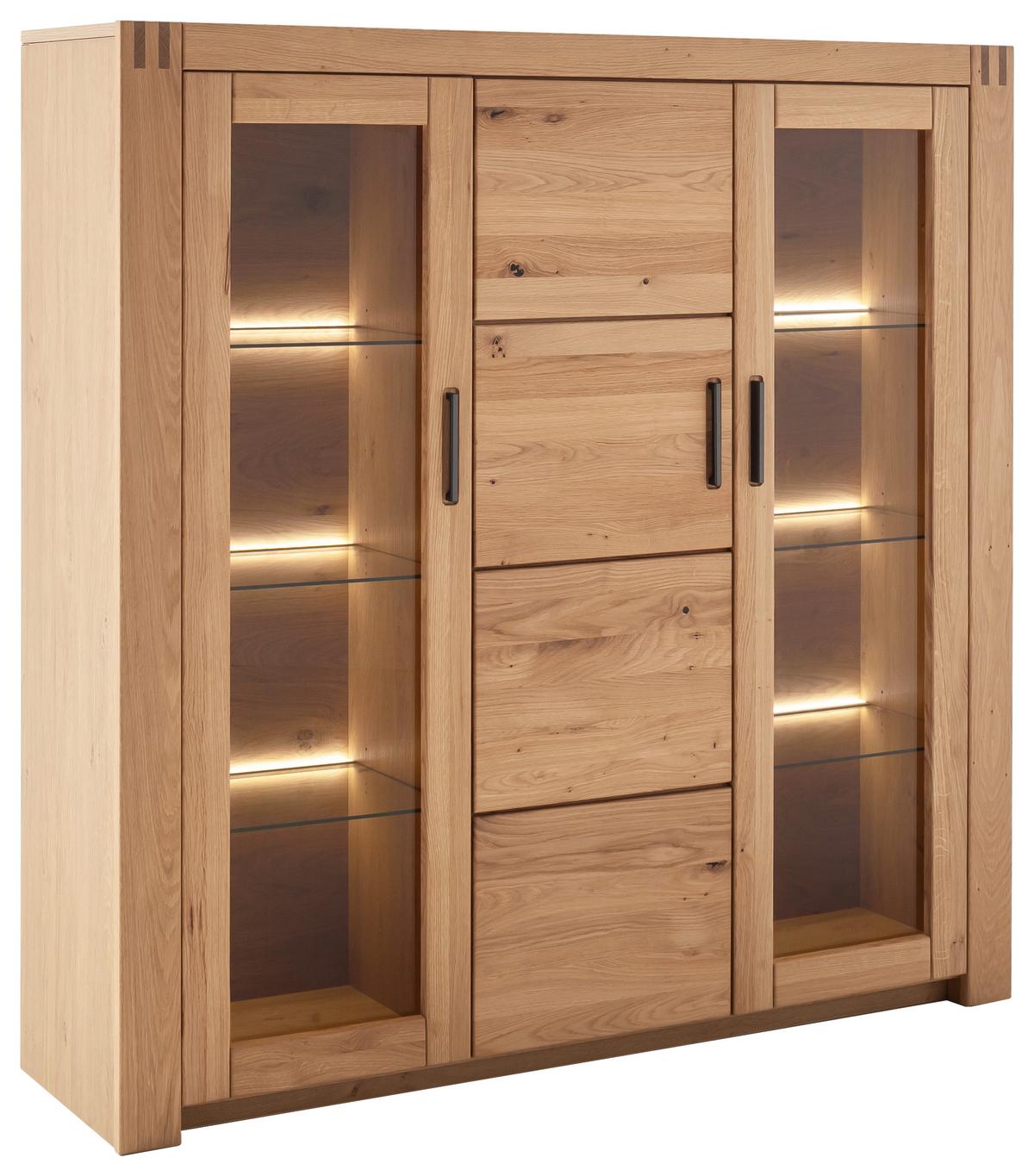 Highboard Prag - Eichefarben, Design, Glas/Holz (137/139/37cm)