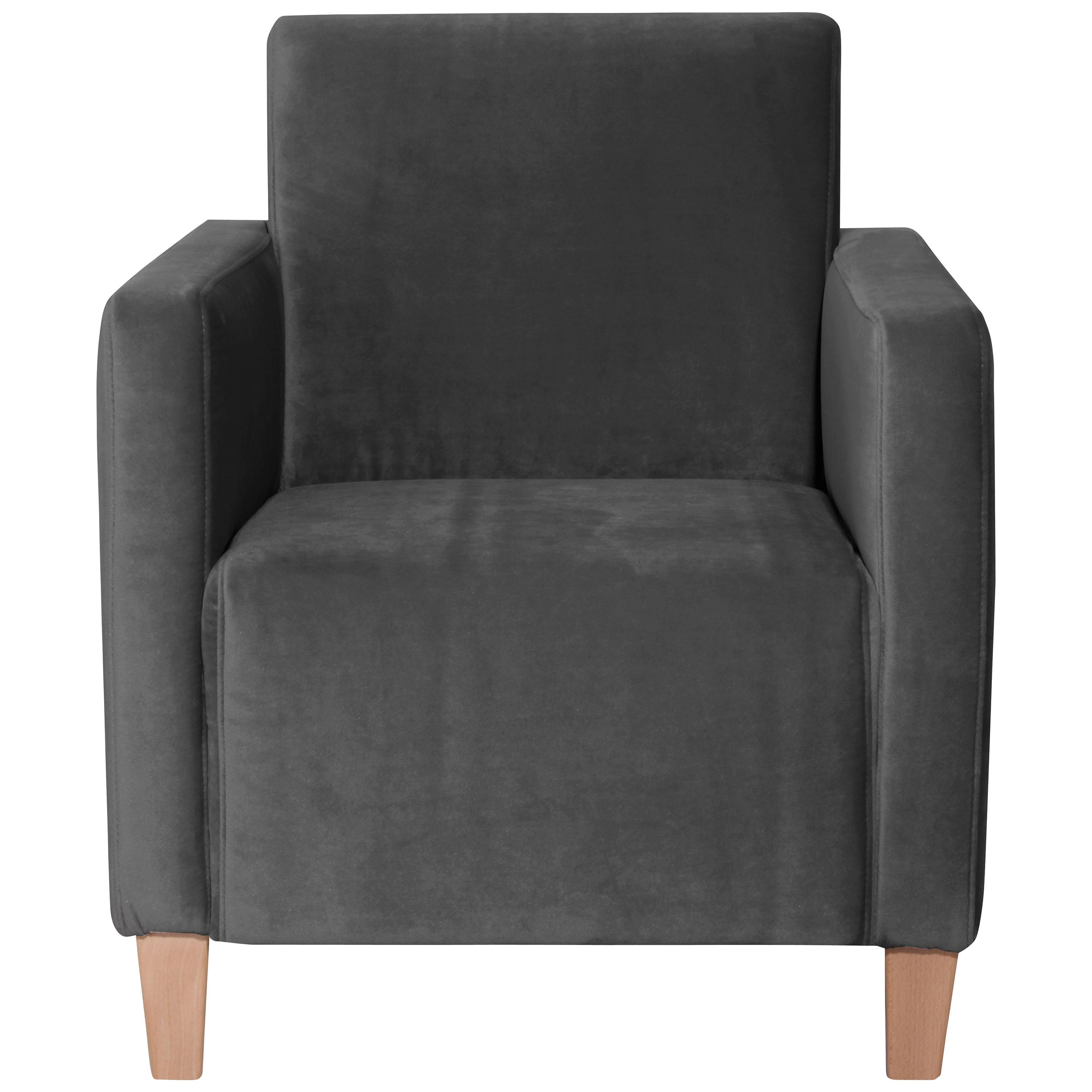 Polstersessel Mit Armlehnen Milla Samt/velours Anthrazit - Anthrazit/Naturfarben, Design, Textil (71/81/70cm) - Max Winzer