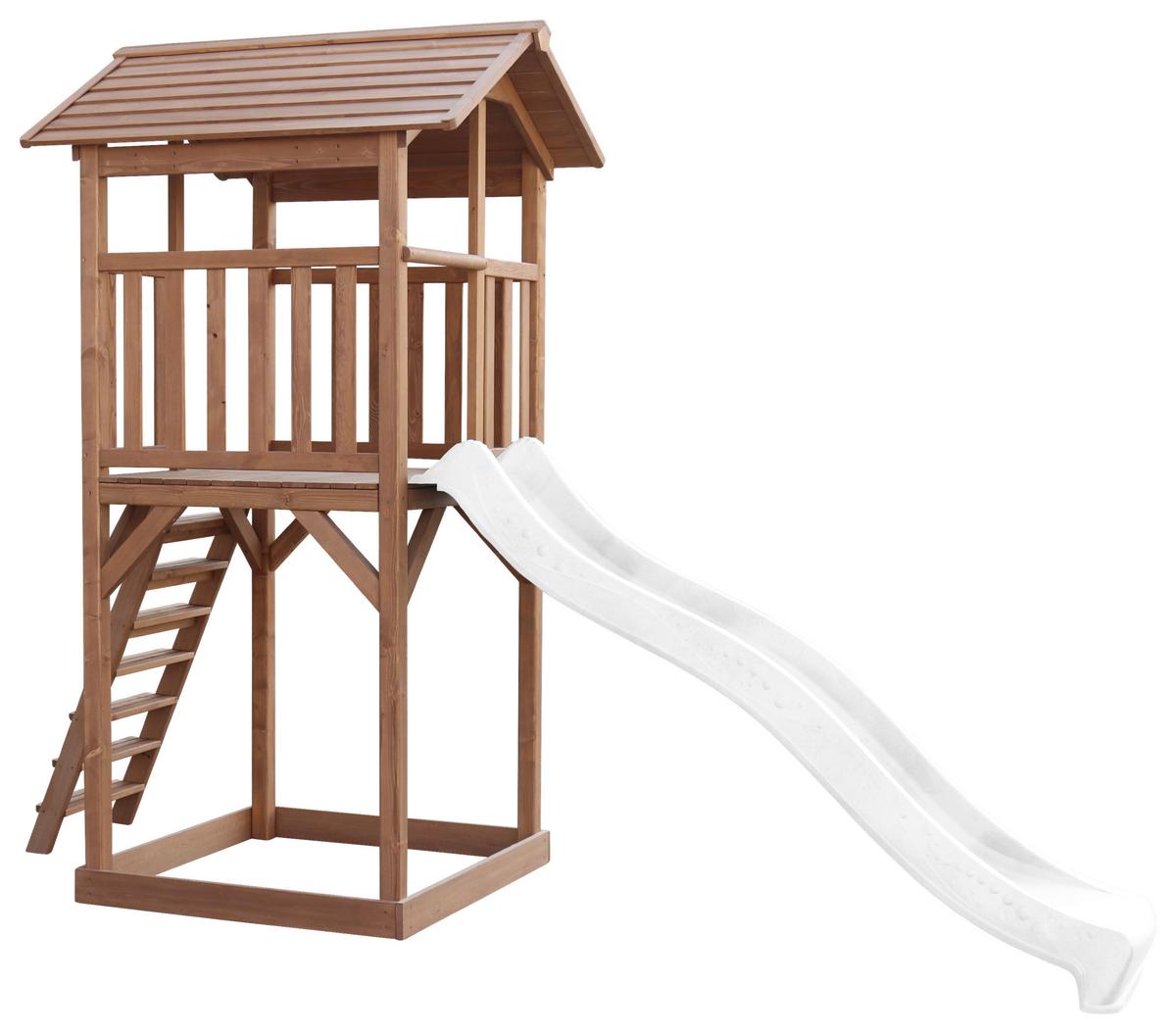 Spielturm A025.120.90 - Braun/Weiß, KONVENTIONELL, Holz/Kunststoff (111,2/241,9/349cm) - Ambia Garden