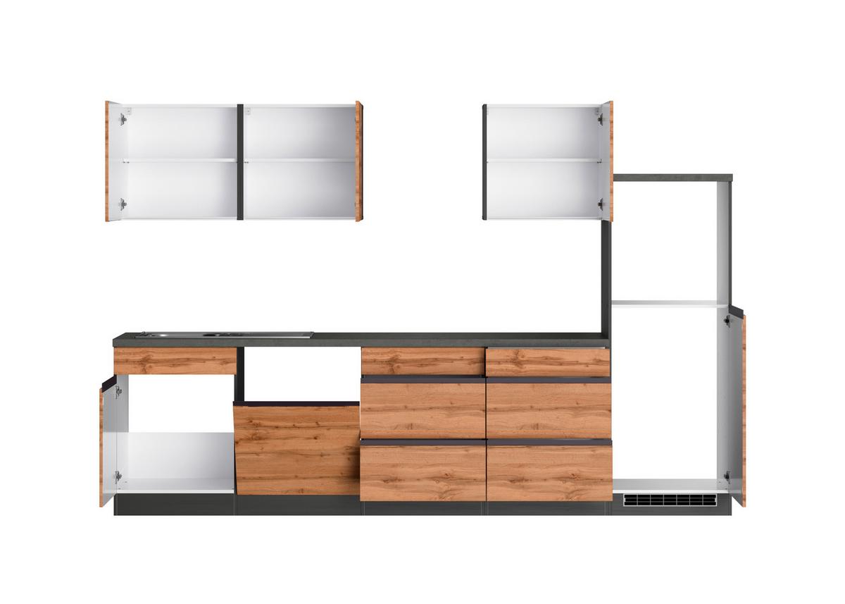 Küchenzeile Turin ohne Geräte B: 300 cm Graphitfarben/Eiche - Eiche Wotan/Graphitfarben, Design, Holzwerkstoff (300cm) - Held