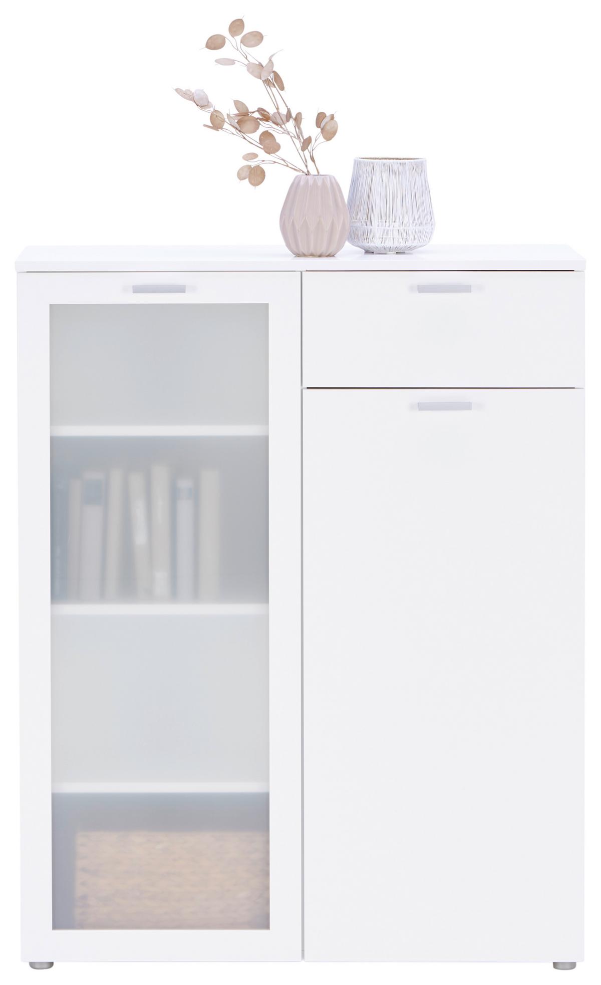 Kommode B: 90 cm Xeno Weiß Dekor - MODERN, Holzwerkstoff (90/115/37cm)