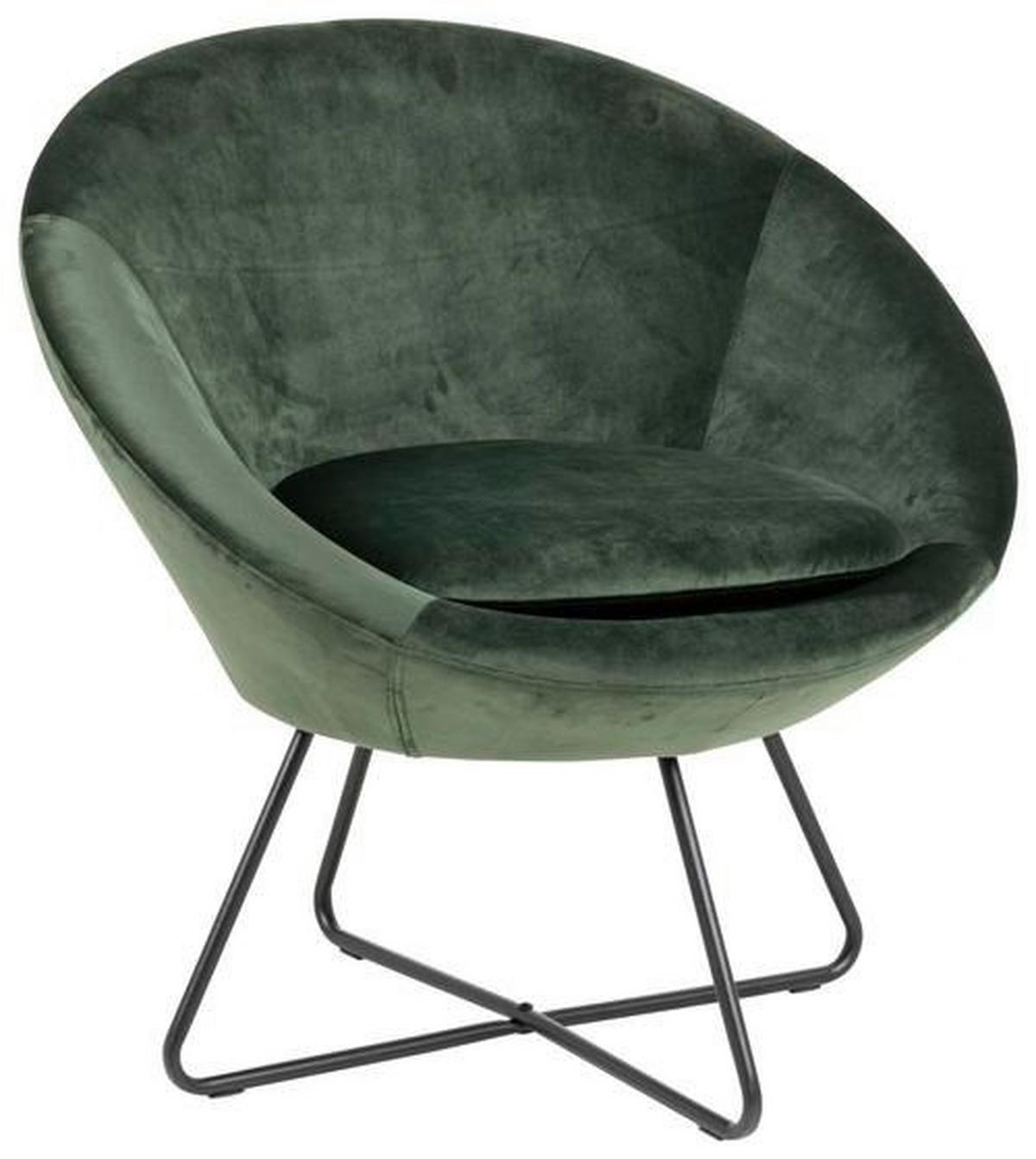 Schalenstuhl Center Dunkelgrün Samt Gepolstert - Dunkelgrün/Schwarz, Trend, Textil (82,0/79,0/72,5cm) - Livetastic