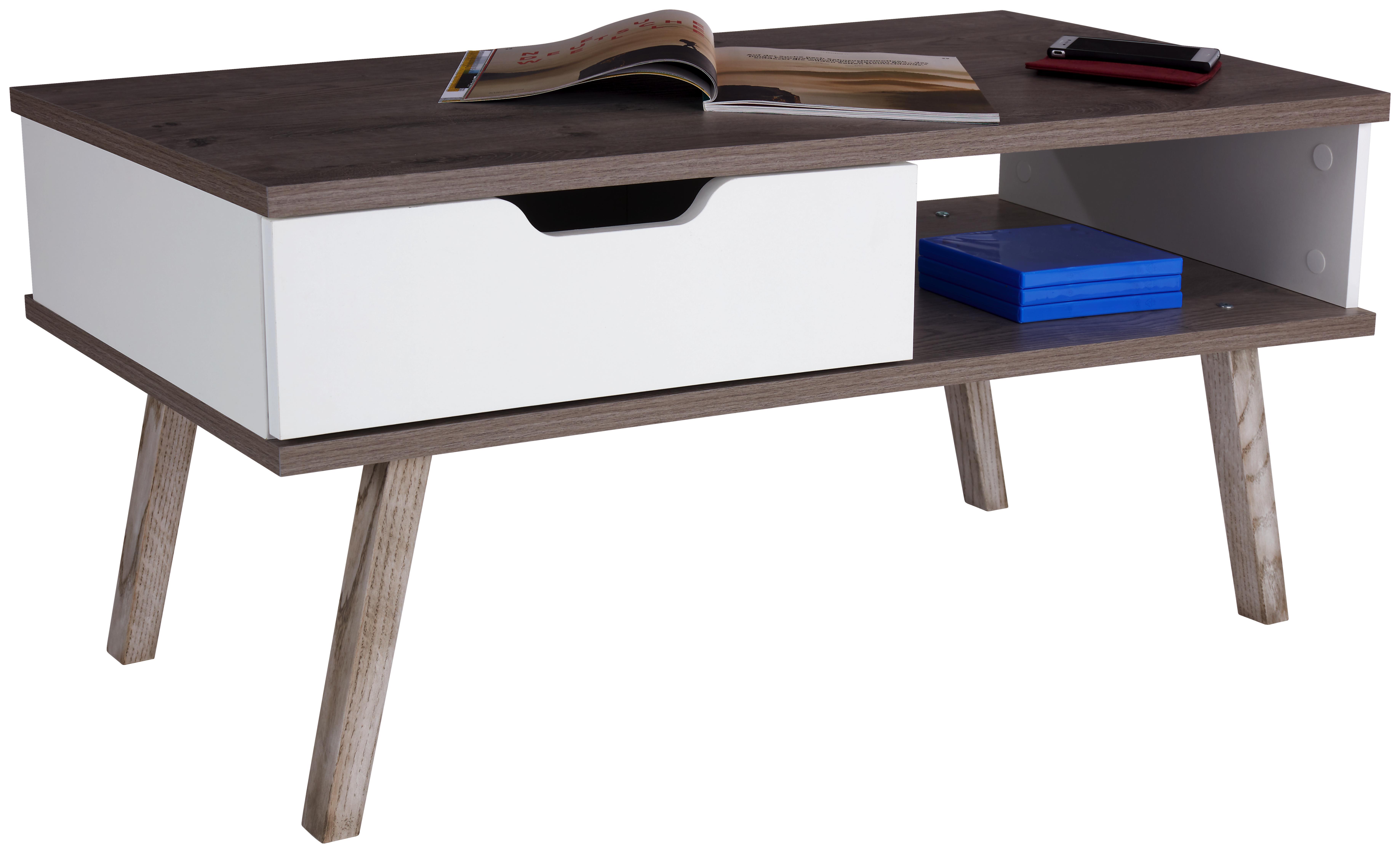 Couchtisch Turin 110 cm mit Schublade und Ablagefach - Eichefarben/Weiß, MODERN, Holz/Holzwerkstoff (110/50/50cm)