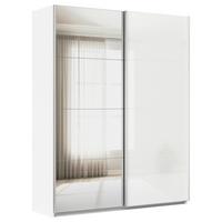 Schwebetürenschrank B: 181cm Feldkirch Weiß - Weiß Hochglanz/Silberfarben, MODERN, Glas/Holzwerkstoff (181/229/62cm)