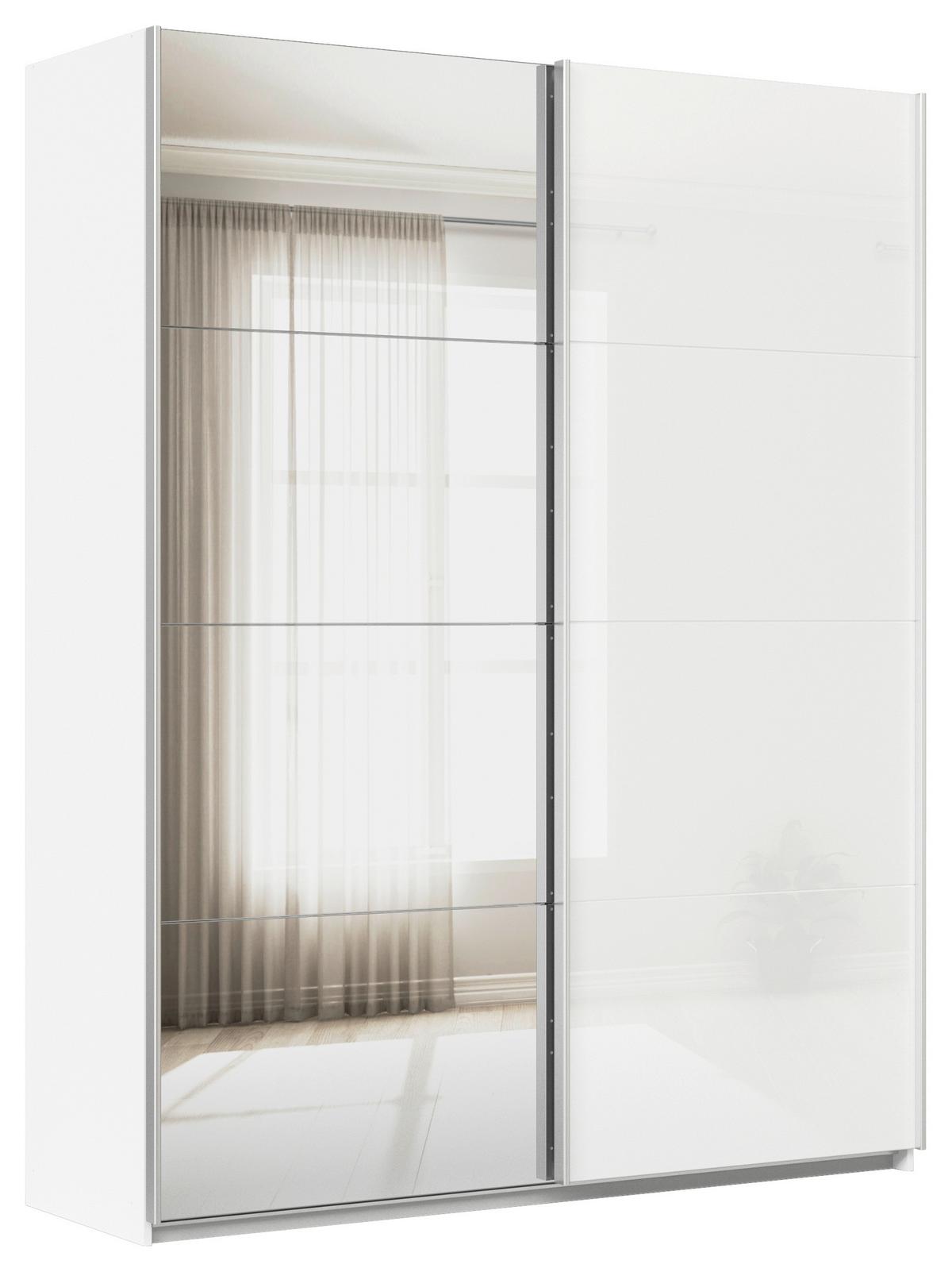 Schwebetürenschrank B: 181cm Feldkirch Weiß - Weiß Hochglanz/Silberfarben, MODERN, Glas/Holzwerkstoff (181/229/62cm)