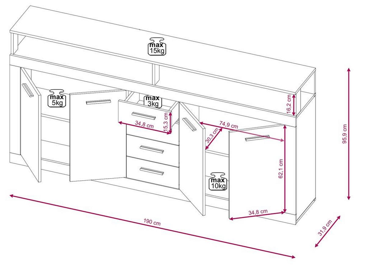Sideboard Stehend B: 190 Cm Luna Eiche Old Style/anthrazit - Alteiche/Anthrazit, Basics, Holzwerkstoff (190/95/32cm) - MID.YOU