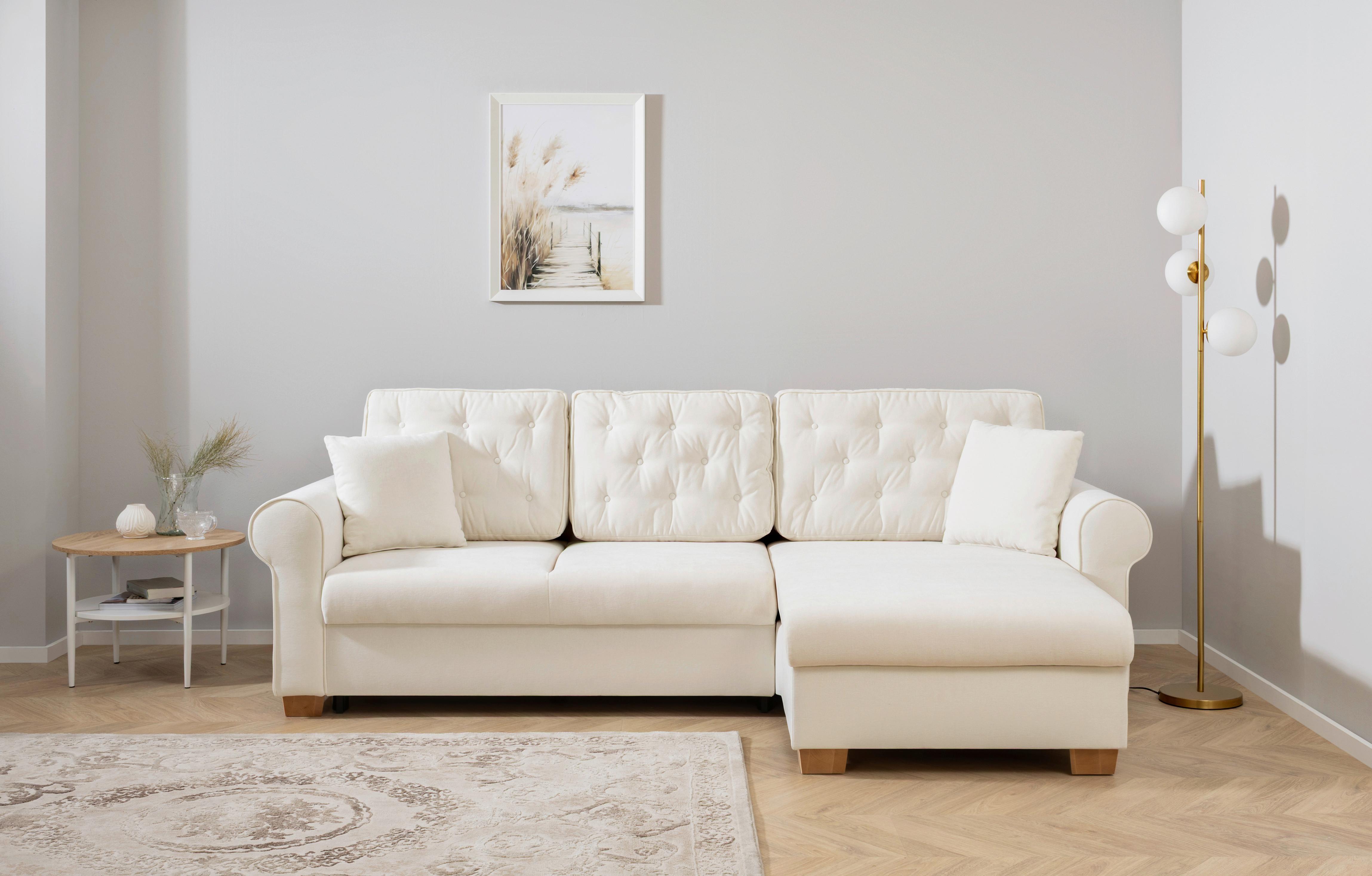 Ecksofa Arles, Creme 02 S: 266x161 Cm - Buchefarben/Creme, Design, Textil (266/161cm) - MID.YOU