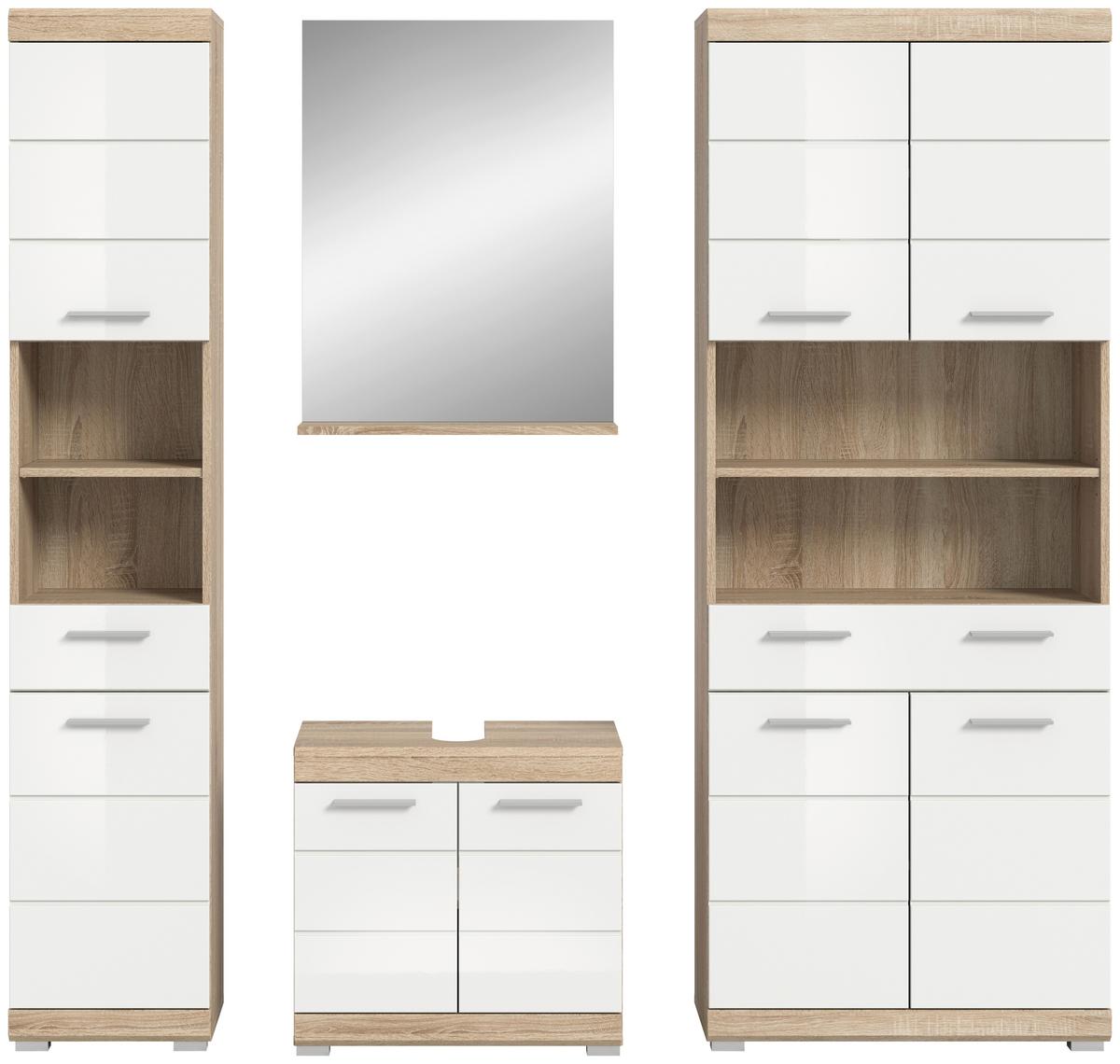 Badezimmer Lambada Eiche Dekor/Weiß B: 171 cm - Weiß Hochglanz/Silberfarben, MODERN, Glas/Holzwerkstoff (171cm) - MID.YOU