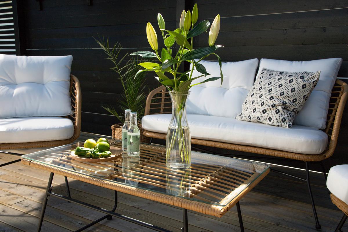 Loungegarnitur Viga - Beige/Schwarz, KONVENTIONELL, Glas/Kunststoff - Gardenson