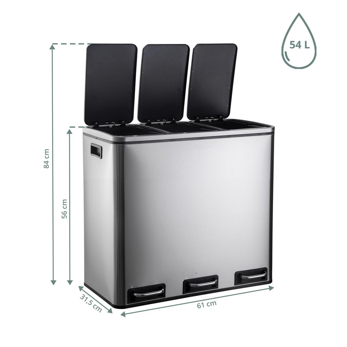 ABFALLEIMER Clean Silberfarben B: 61cm - Silberfarben/Schwarz, MODERN, Kunststoff/Metall (61/56/31.5cm) - MID.YOU