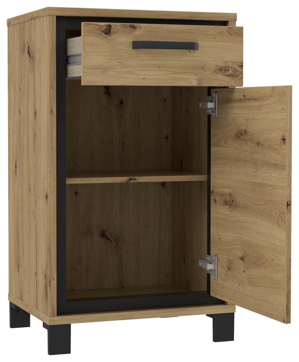 Schuhschrank Trondheim Eiche Dekor M. Schublade B: 54,4 Cm - Eichefarben/Schwarz, Basics, Holzwerkstoff/Kunststoff (54,4/90,9/41,5cm) - Livetastic