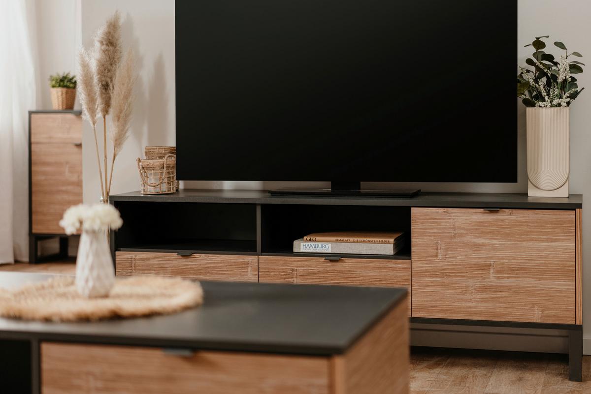 TV-Element Sumatra B: 160 cm Anthrazit/Bambus Dekor - Anthrazit, Design, Holzwerkstoff (160/56/40cm) - MID.YOU