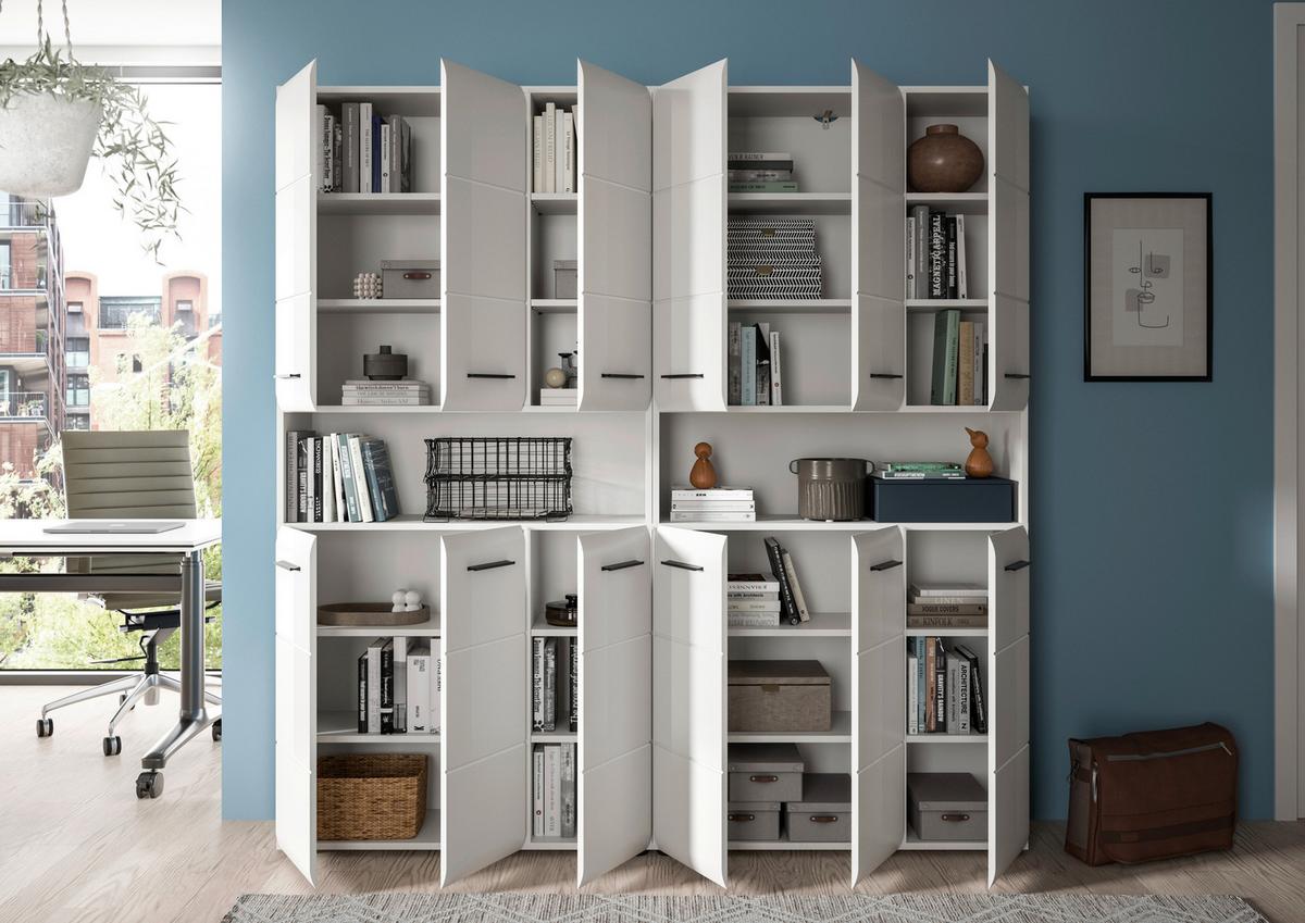 Hochschrank Ice Weiß/weiß Hg B: 180 Cm - Weiß Hochglanz/Schwarz, MODERN, Holzwerkstoff (180/185/30cm) - MID.YOU