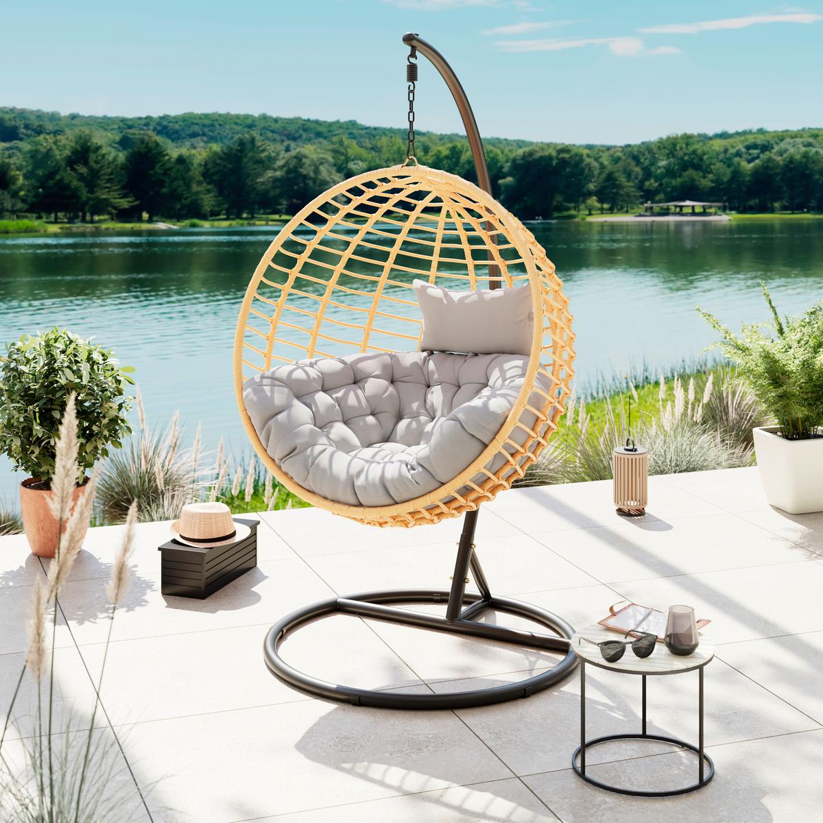 Hängesessel Ottawa - Schwarz/Naturfarben, Basics, Kunststoff/Textil (105/195/105cm) - Beldano