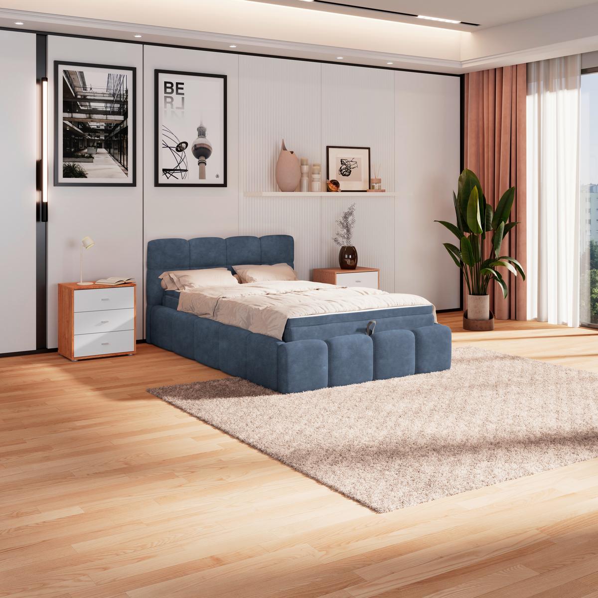 Polsterbett Noe Blau 140x200 cm - Blau/Schwarz, Trend, Textil/Metall (140/200cm)