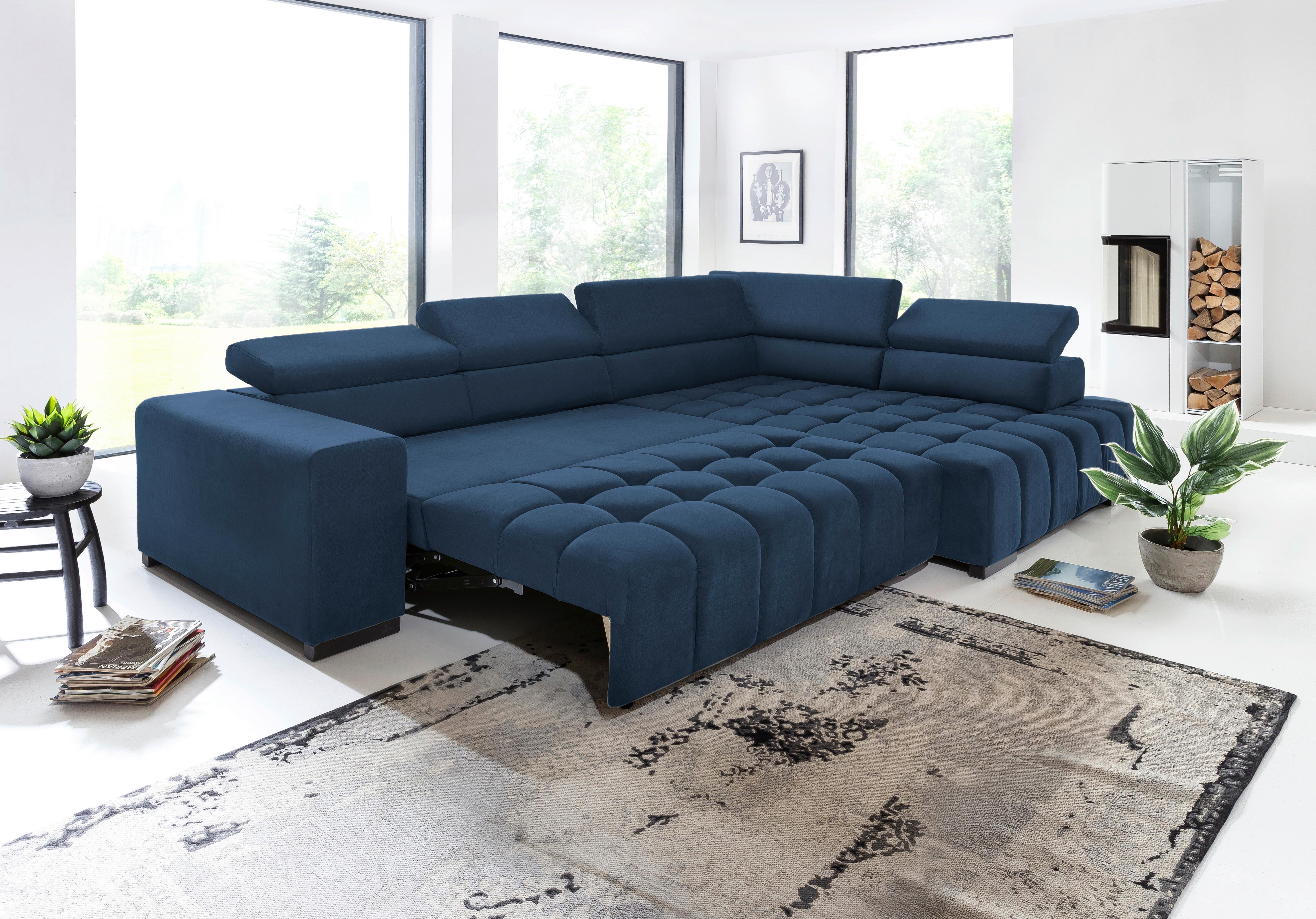 Eckschlafsofa Elias Neu Blau S: 307 cm - Blau/Schwarz, Design, Textil (307/201cm) - Livetastic