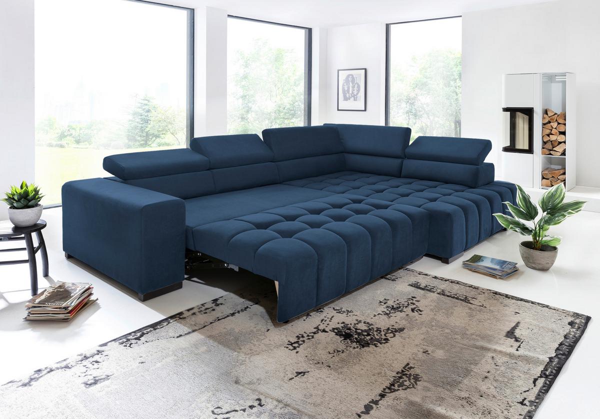 Eckschlafsofa Elias Neu Blau S: 307 Cm - Blau/Schwarz, Design, Textil (307/201cm) - Livetastic