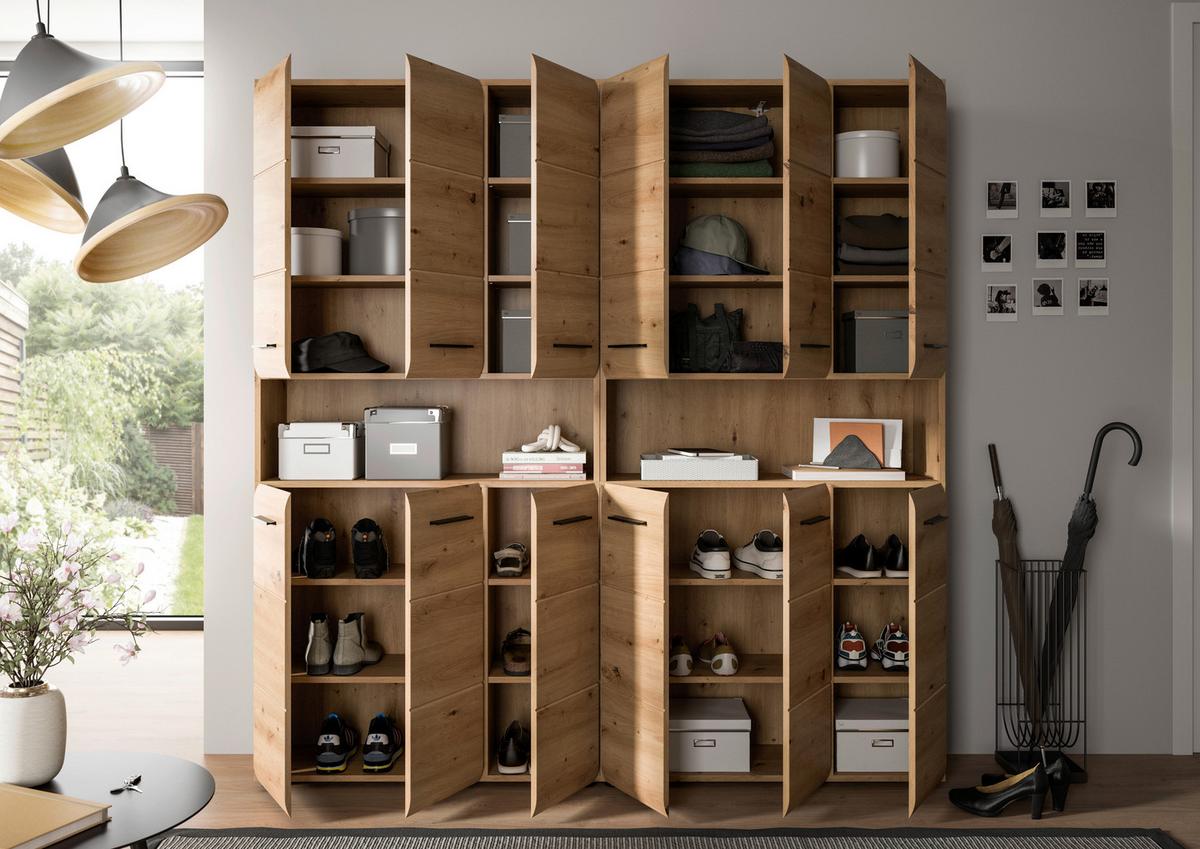 Hochschrank Ice Eiche Artisan Dekor B: 180cm - Schwarz/Eiche Artisan, Basics, Holzwerkstoff (180/185/30cm) - MID.YOU