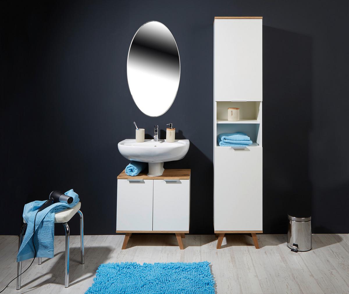 Vysoká skriňa do kupeľne Turin šírka 40cm - biela/dub wotan, Modern, kov/drevo (40/195/30cm)