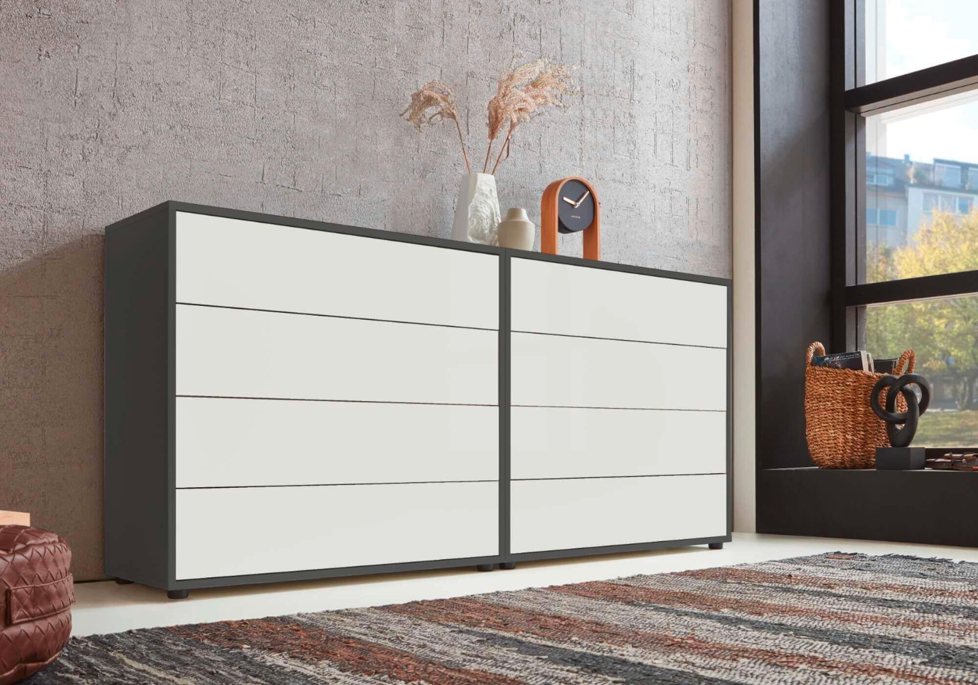 Sideboard Mailand 1 B: 158 cm Weiß - Weiß Hochglanz/Anthrazit, MODERN, Holzwerkstoff (158/73/33cm) - MID.YOU