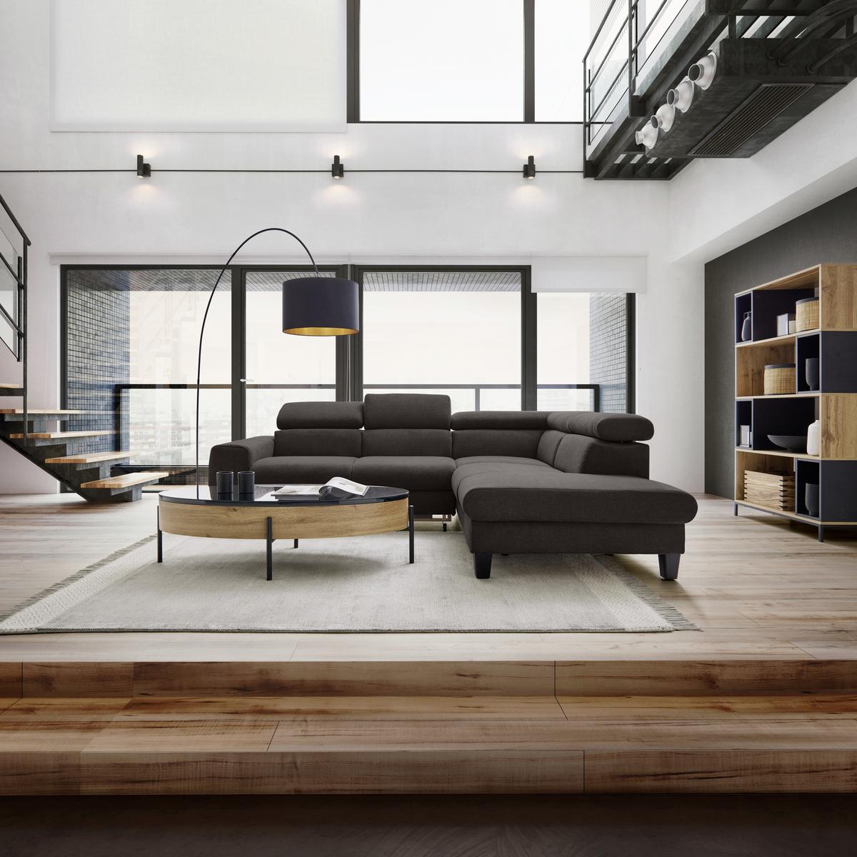 Sedací souprava s rozkladem Malibu tmavě šedohnědá - barvy wenge/šedavě hnědá, Moderní, dřevo/textil (249/72/207cm) - Bessagi Home