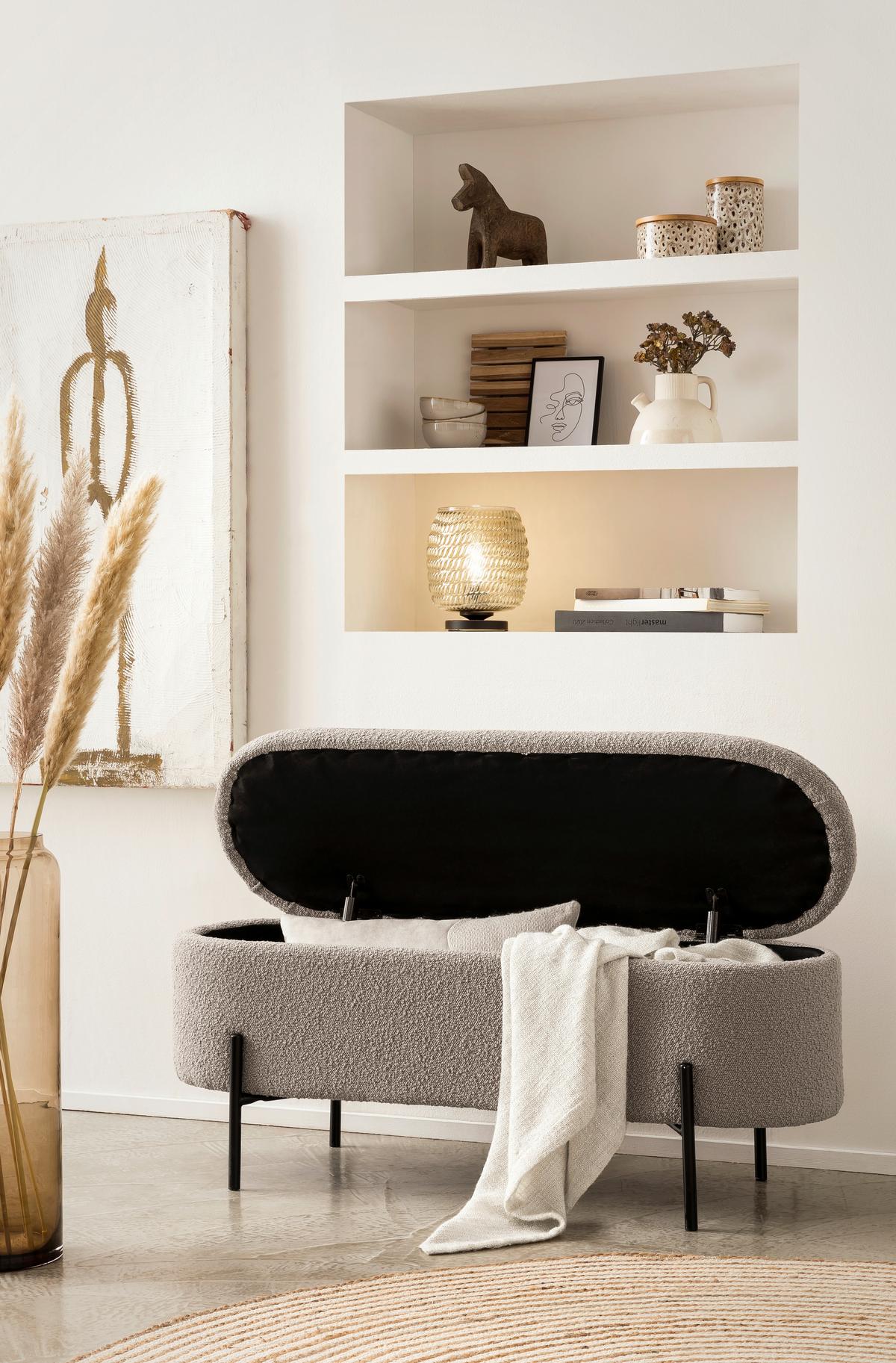 Hockerbank Taupe B: 110 Cm - Taupe/Schwarz, MODERN, Textil (110/44/40cm) - Livetastic