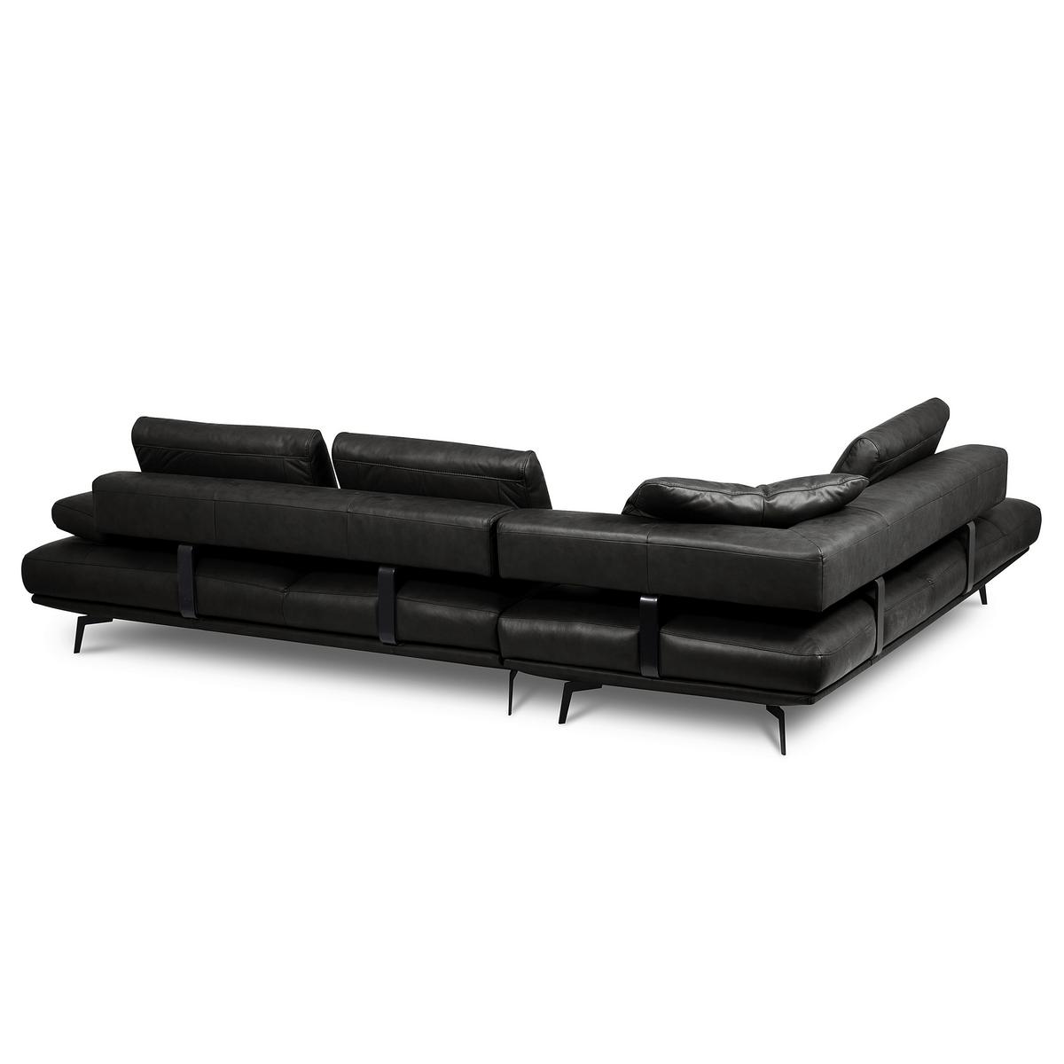 Ecksofa Como Echtleder Schwarz 237x306 - Schwarz/Grau, Design, Leder (237/306cm) - Livetastic
