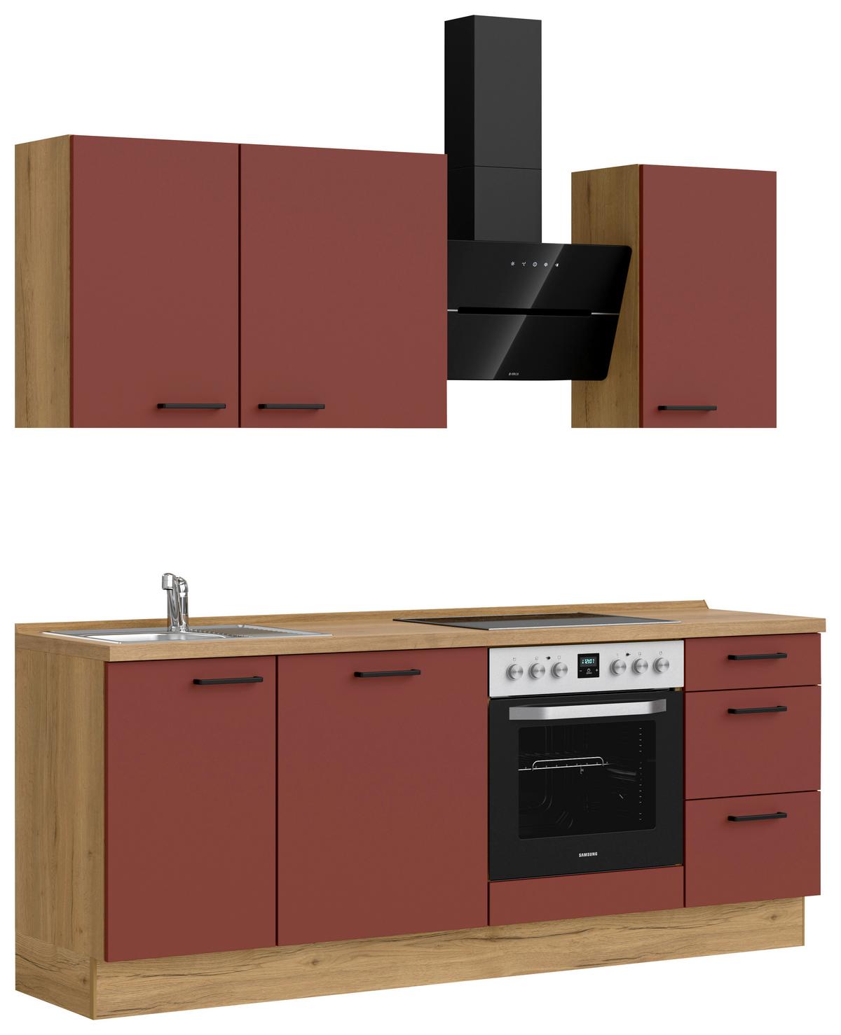 Küchenleerblock Easytouch High-Line, H5 Rechts - Eichefarben/Rot, MODERN, Holzwerkstoff (210cm) - Nobilia
