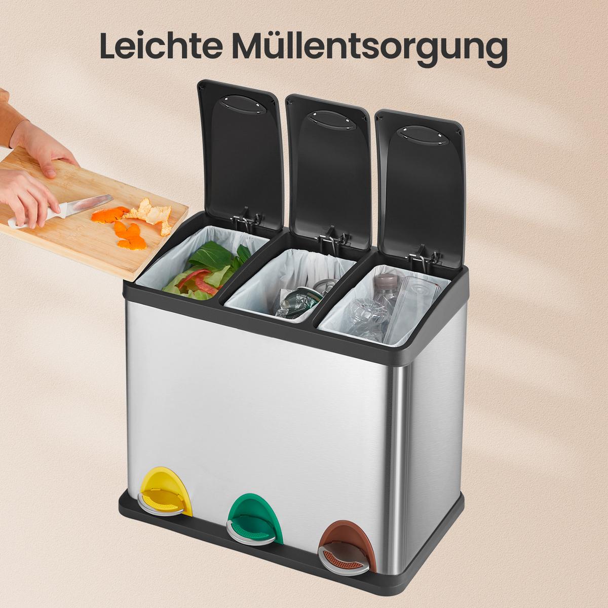 Abfallsammler Schwarz/edelstahlfarben B:47cm - Edelstahlfarben/Schwarz, Basics, Kunststoff/Metall (47/39,5/28,3cm)