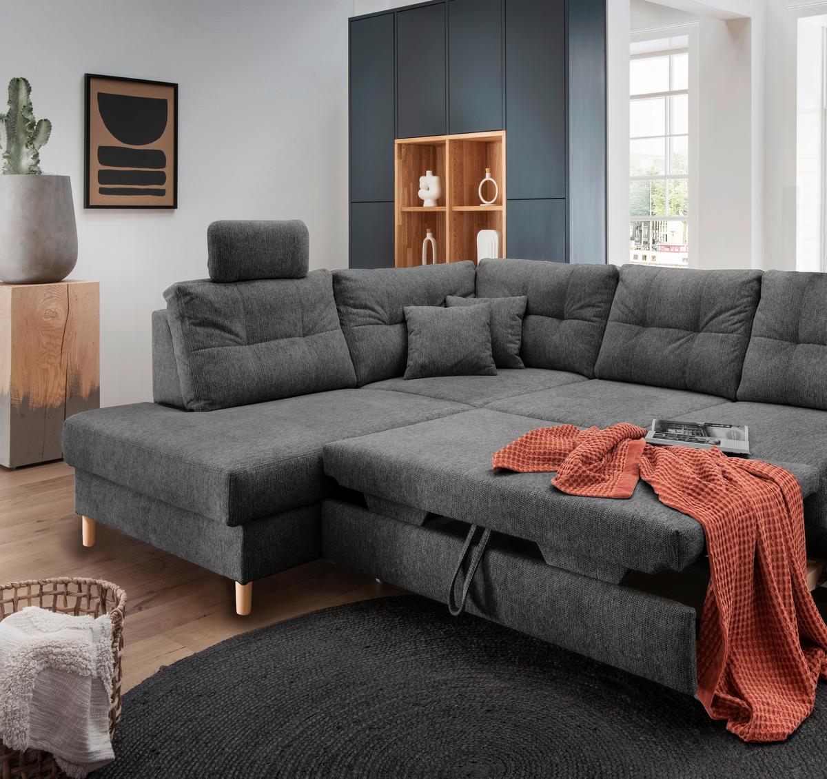 Ecksofa Brizzini Anthrazit S: 206x264 Cm - Anthrazit/Naturfarben, MODERN, Textil (206/264cm) - Livetastic