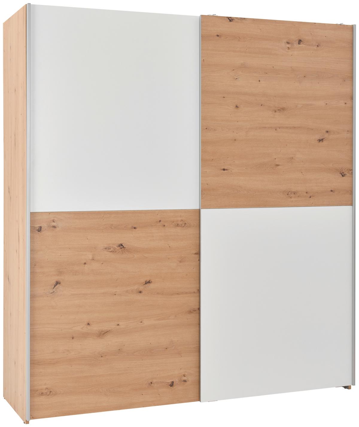 Schwebetürschrank Time, Weiß Eiche Artisan Dekor, B: 170 cm - Eichefarben/Weiß, Basics, Holzwerkstoff (170/190/59cm)