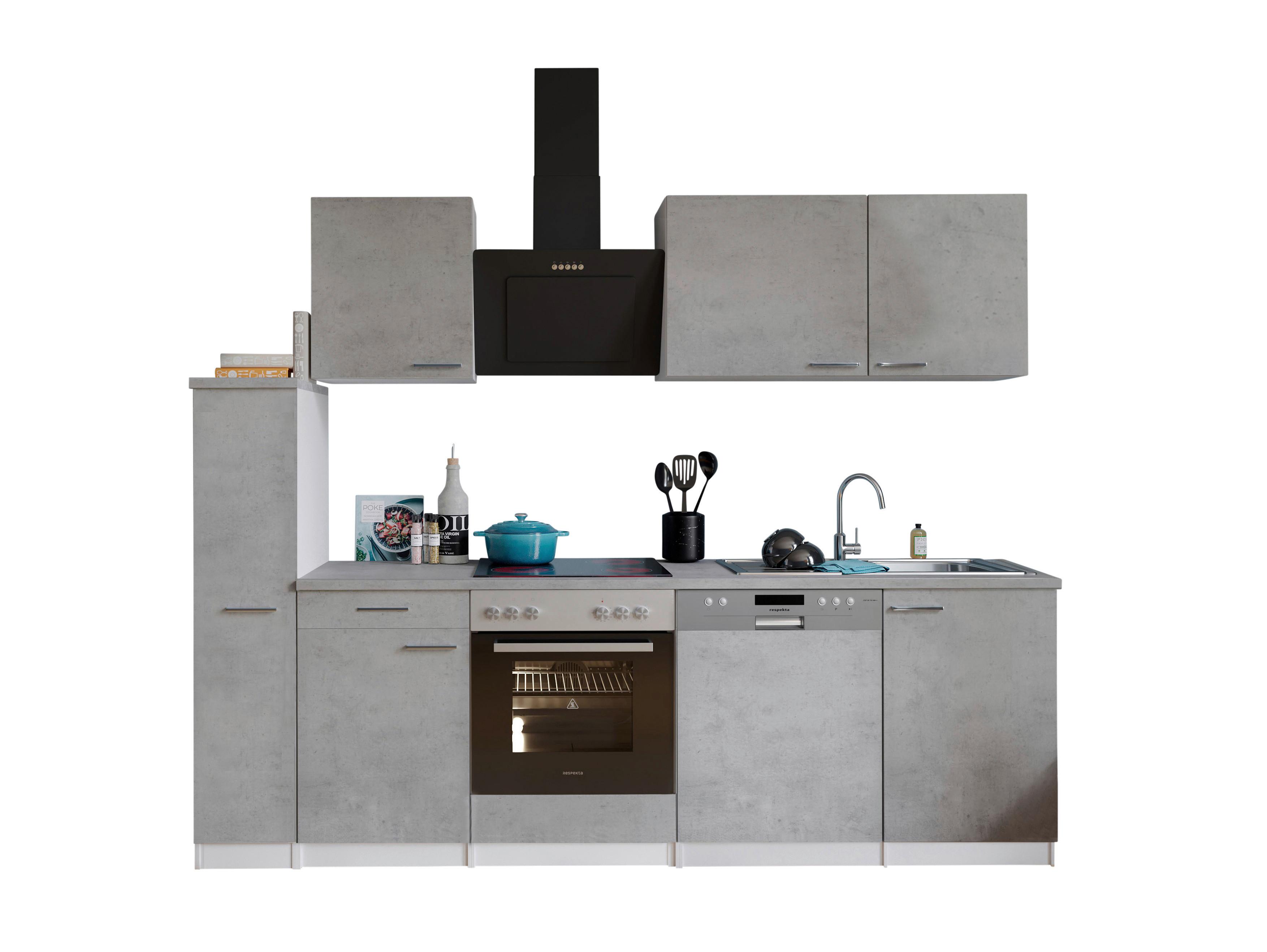 Küchenblock Malia B: 250 cm Grau, mit Geräte - Weiß/Grau, Basics, Holzwerkstoff (250cm) - Respekta