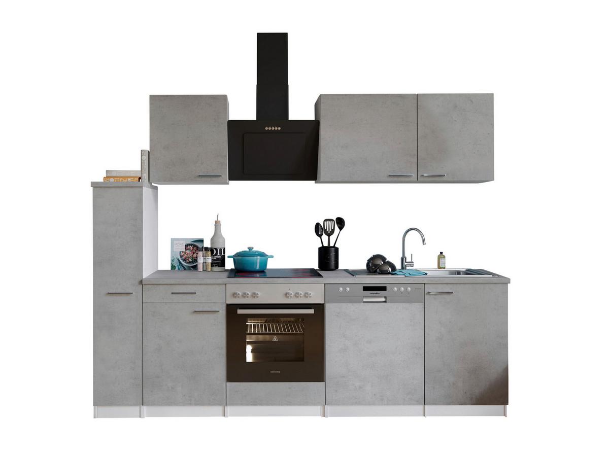 Küchenblock Malia B: 250 cm Grau, mit Geräte - Weiß/Grau, Basics, Holzwerkstoff (250cm) - Respekta