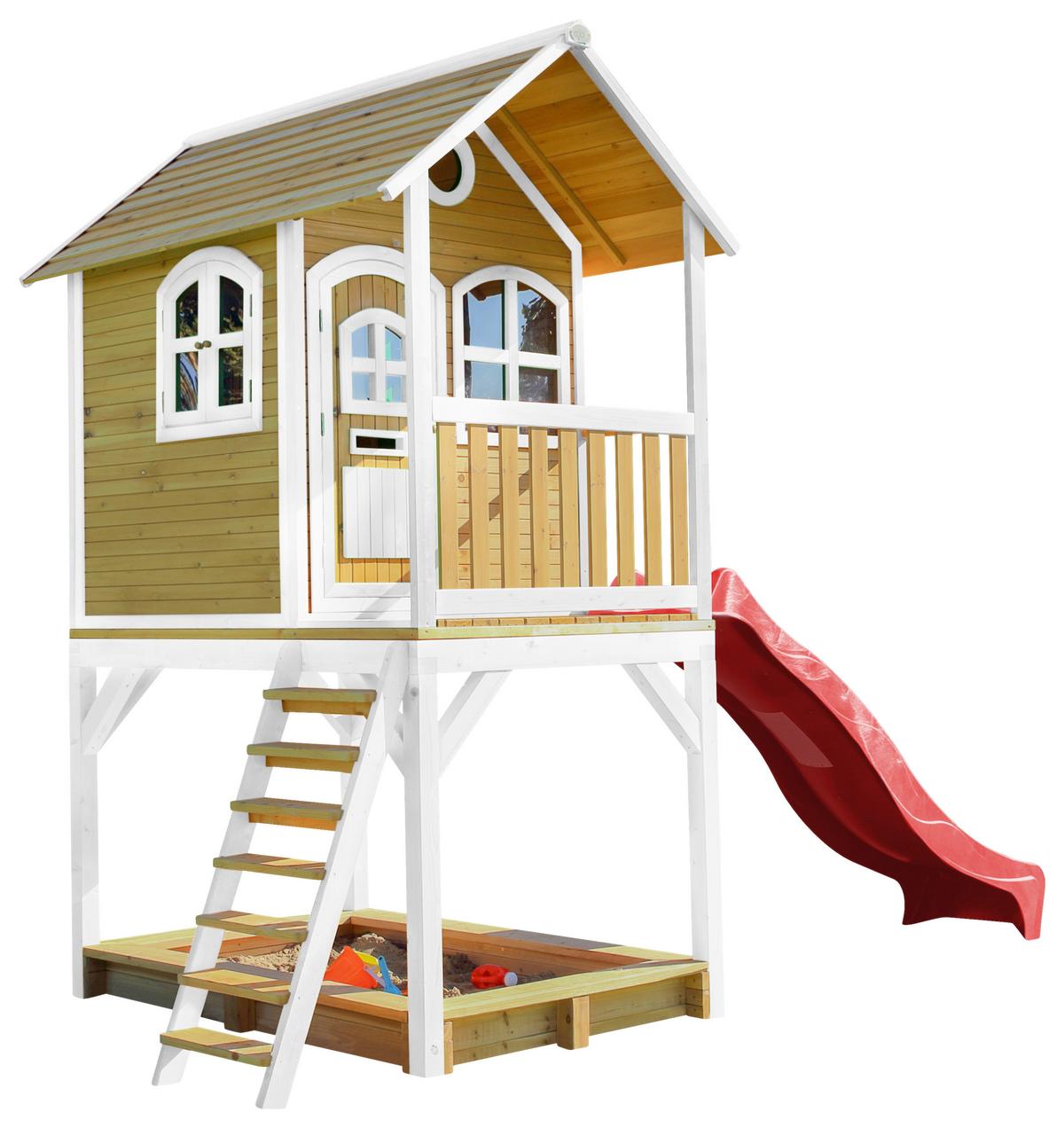 Spielhaus Sarah Rot/braun/weiß B: 370 Cm - Rot/Braun, KONVENTIONELL, Holz/Kunststoff (370/291/191cm) - Ambia Garden