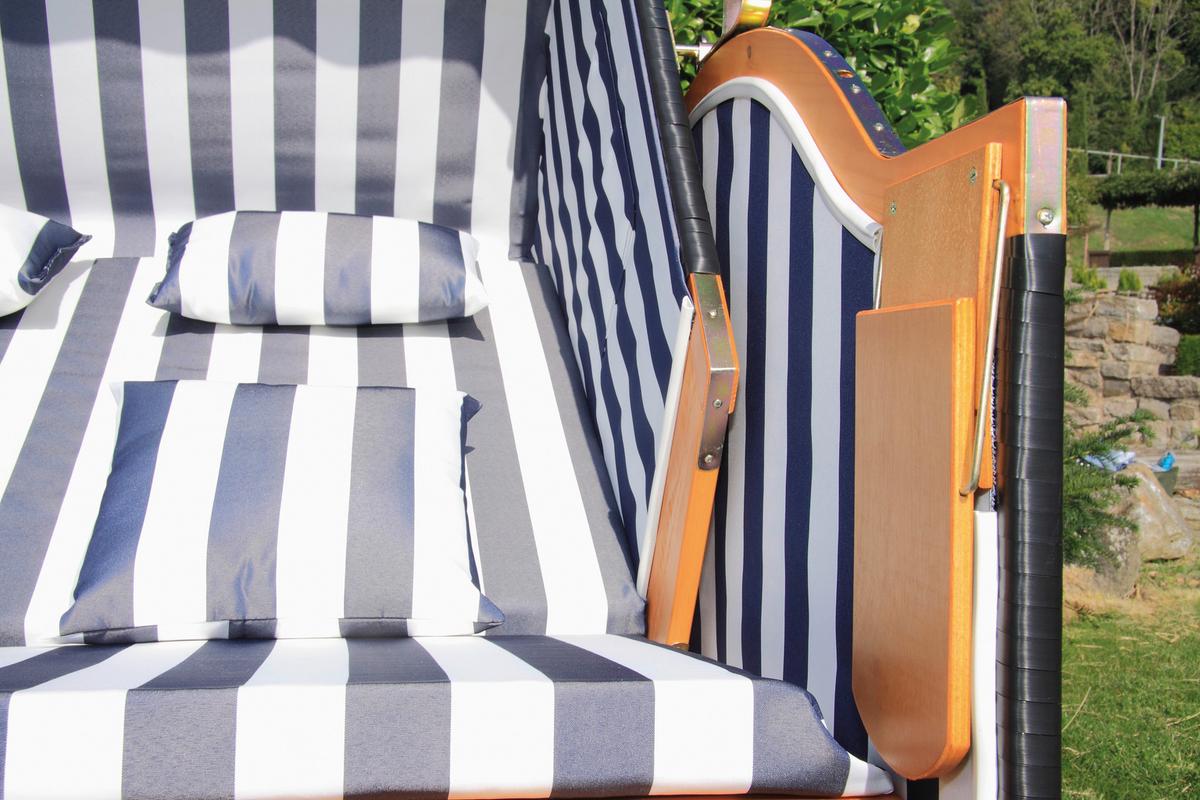 Strandkorb Nordsee Sylt Halblieger 2-Sitzer Blau/Weiß - Blau/Weiß, Basics, Holz/Textil (116/160/72cm) - Acamp
