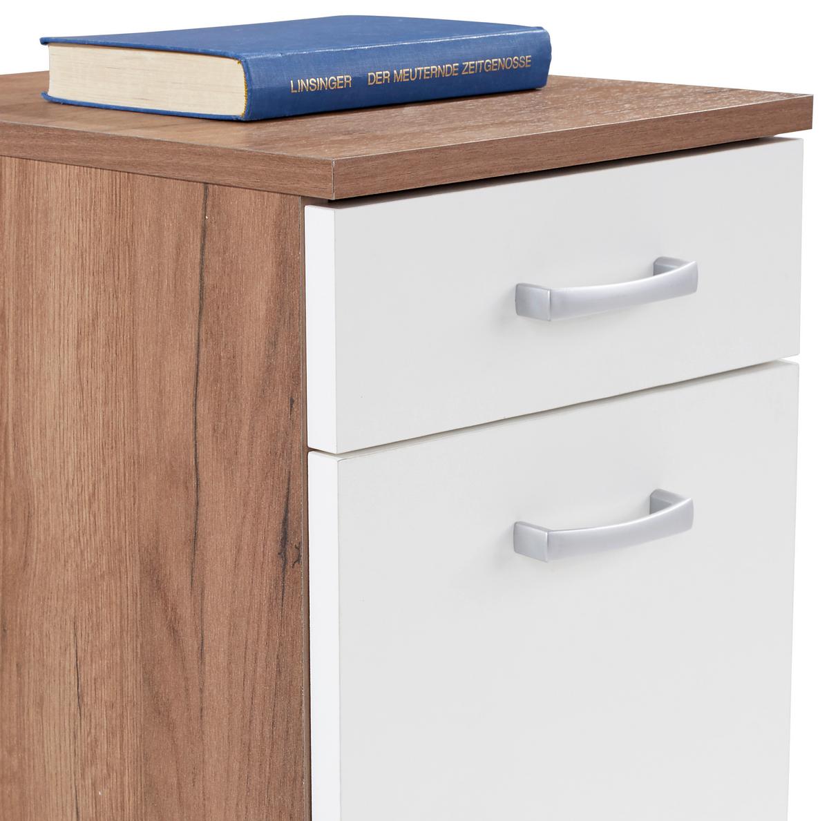 Rollcontainer Eiche Dekor/weiß Rimini 33x59,5x38 Cm - Eichefarben/Weiß, MODERN, Holzwerkstoff (33/59,5/38cm)