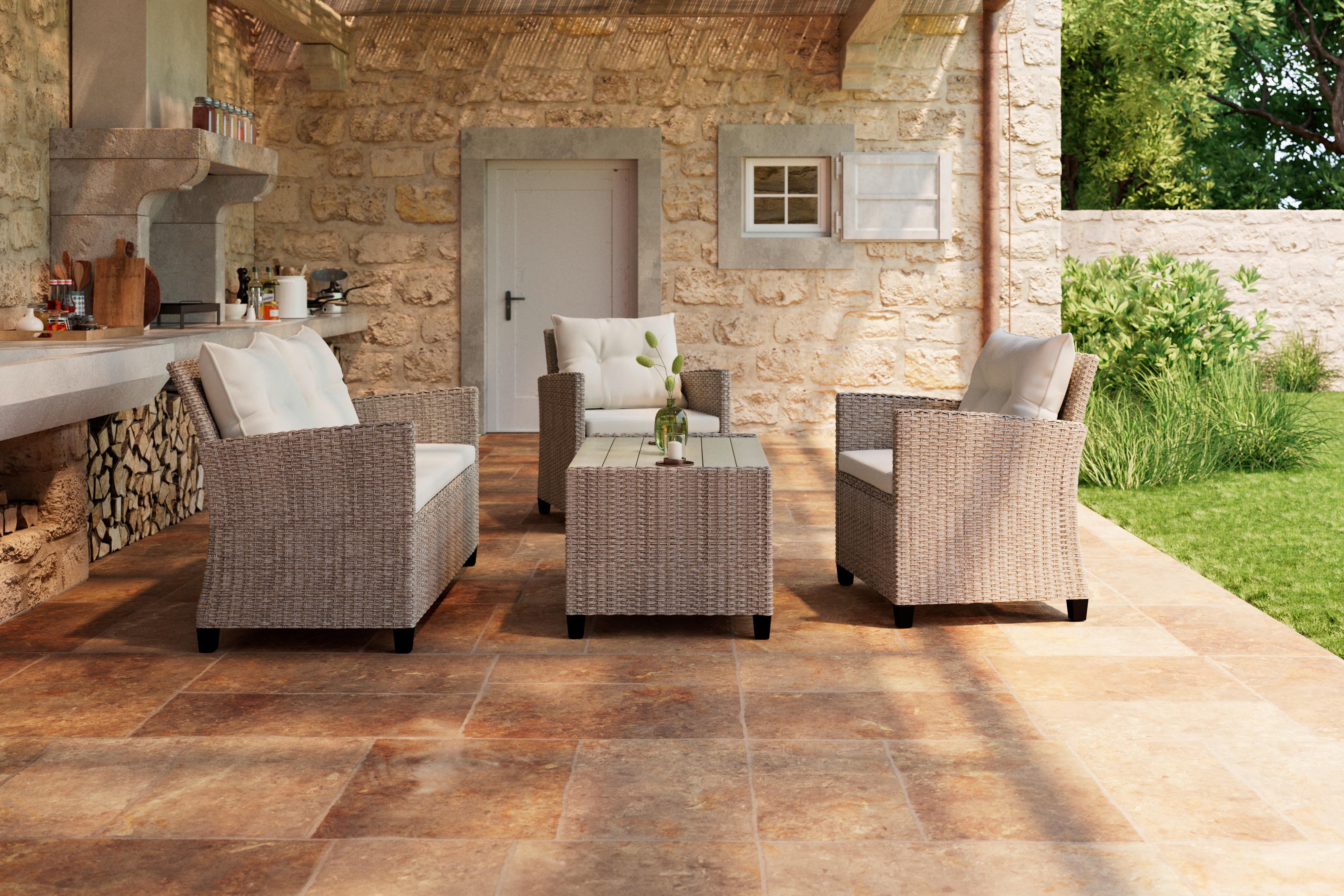Loungegarnitur 4-Tlg. Kos Holz /Kunststoff/Metall mit Kissen - Beige/Creme, MODERN, Holzwerkstoff/Kunststoff - Luca Bessoni