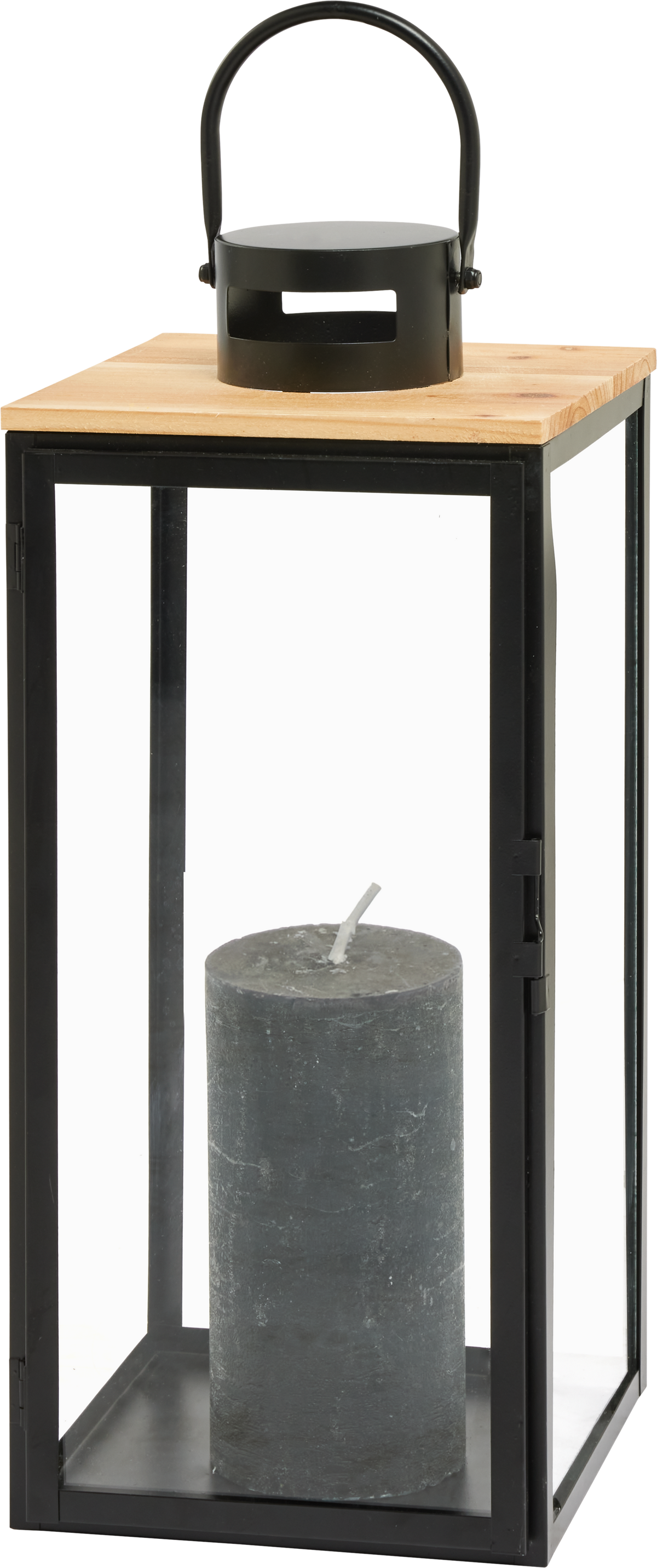 Lucerna Pure, výška: 48,5 cm - černá, kov/kompozitní dřevo (20,5/48,5/21,5cm) - Premium Living