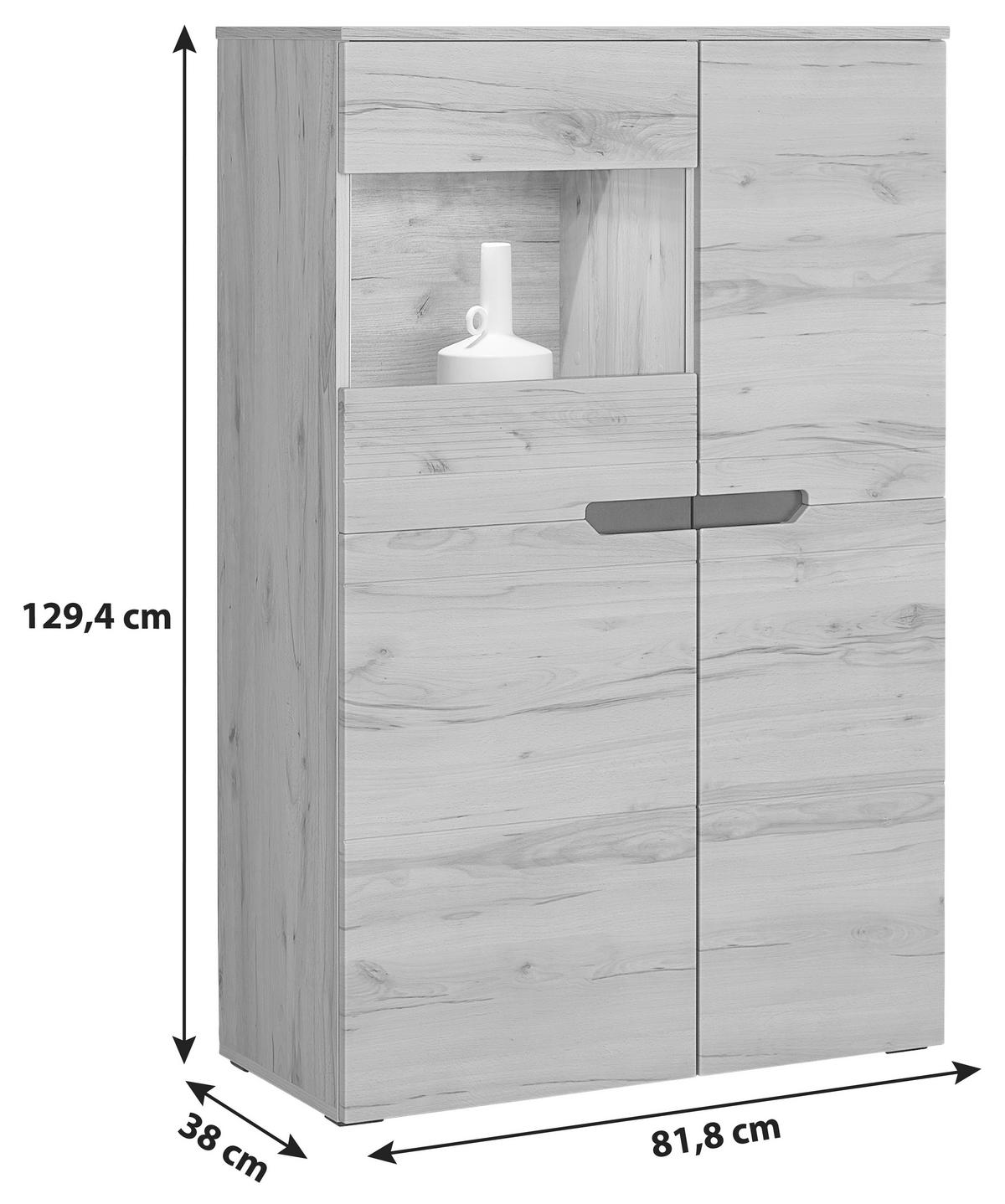 Félmagas Szekrény Alana - Modern, faalapú anyag/Üveg (81,8/129,4/38cm)