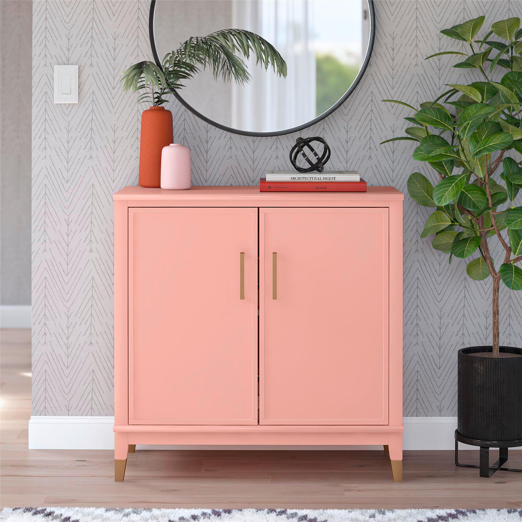 Highboard Westerleigh Hellrosa B: 86 cm - Hellrosa/Goldfarben, Design, Holzwerkstoff/Metall (86/85/41cm) - MID.YOU