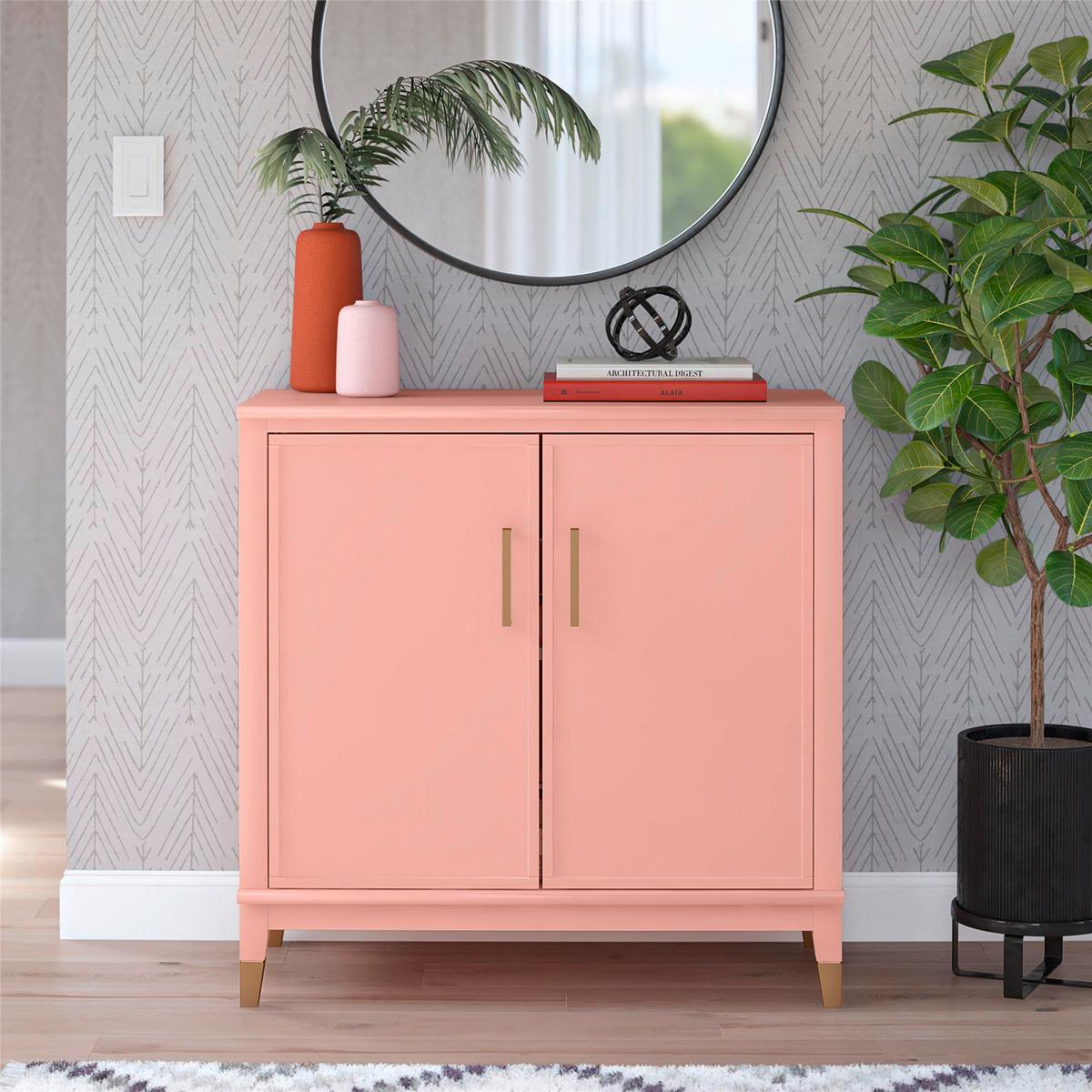 Highboard Westerleigh Hellrosa B: 86 cm - Hellrosa/Goldfarben, Design, Holzwerkstoff/Metall (86/85/41cm) - MID.YOU