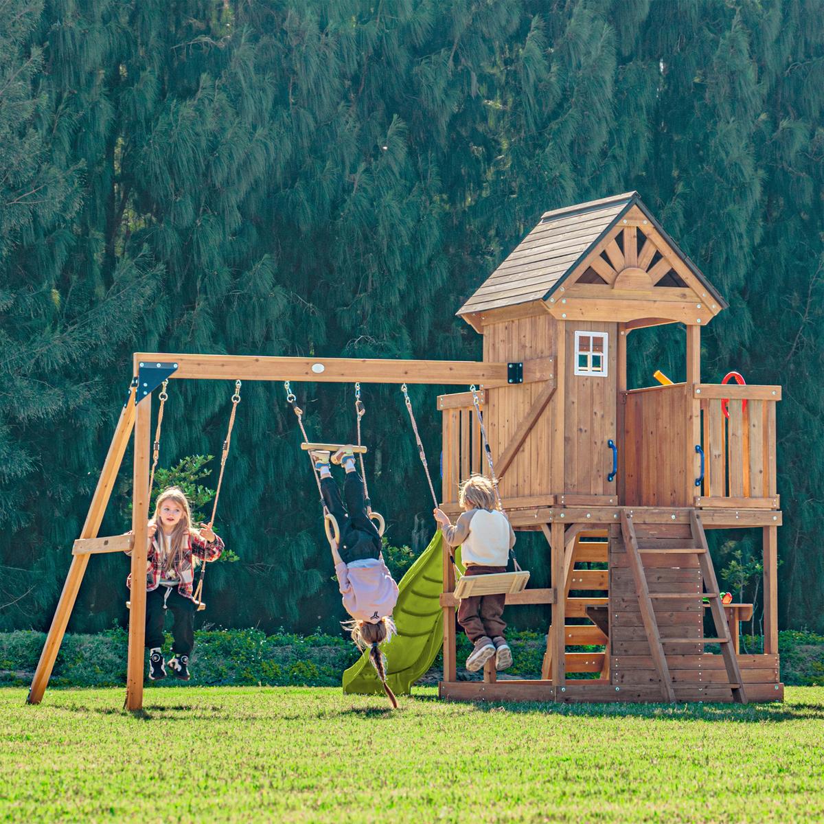 Spielturm mit Rutsche Limegrün - Anthrazit/Limette, Basics, Holz/Kunststoff (435/410/305cm) - Ambia Garden