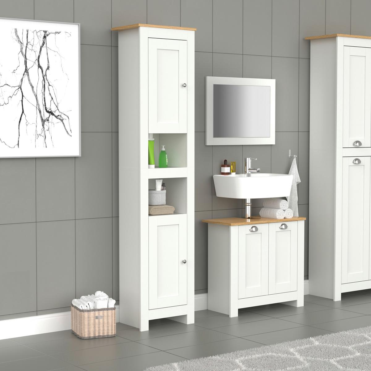 HOCHSCHRANK Balusa Weiß/Eiche Dekor B:42cm - Honigeiche/Eichefarben, MODERN, Holzwerkstoff (42/180/30cm) - MID.YOU