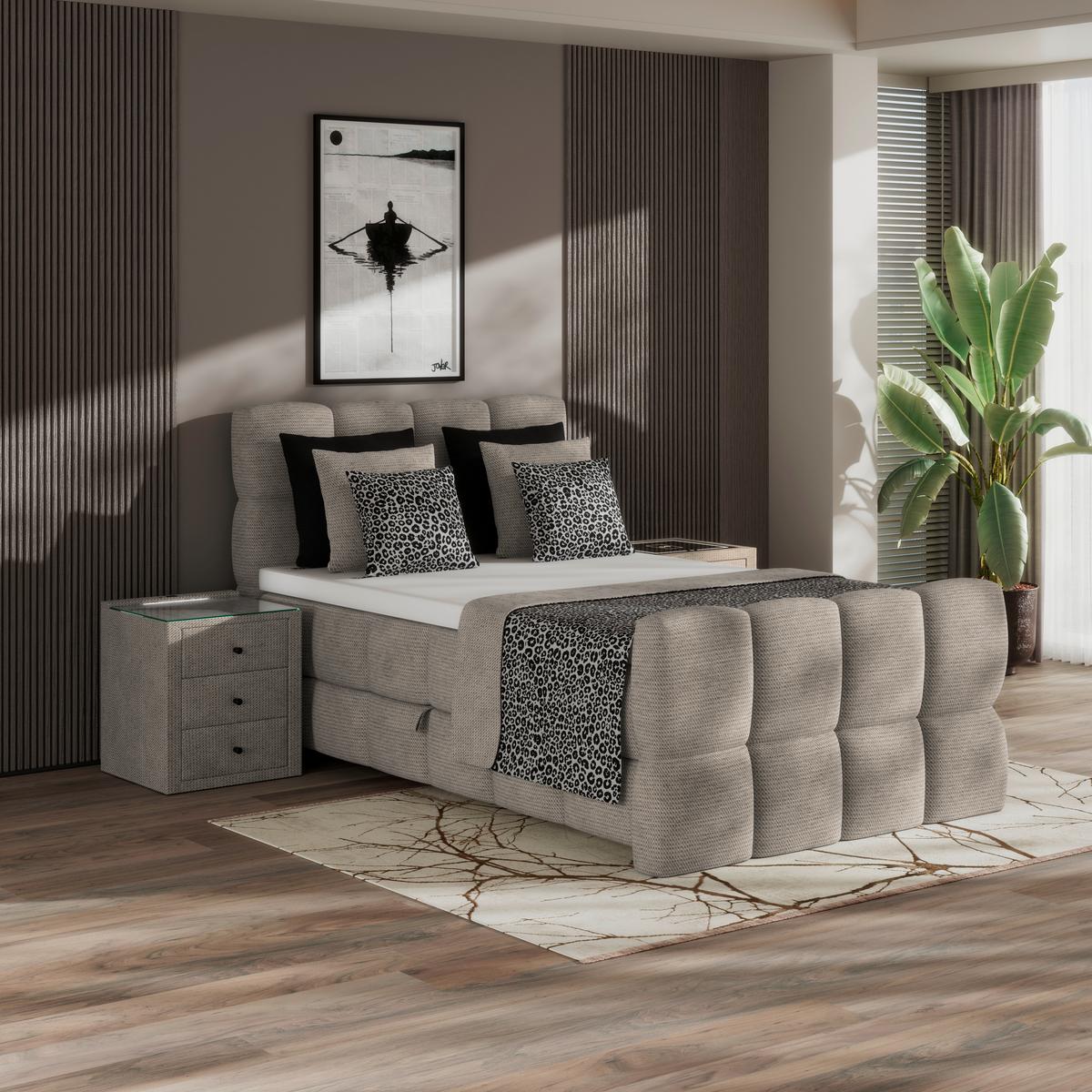 Boxspringbett Brisbane inkl. Bettkasten 140x200 - Beige/Schwarz, Trend, Holz/Holzwerkstoff (140/200cm) - Sembella