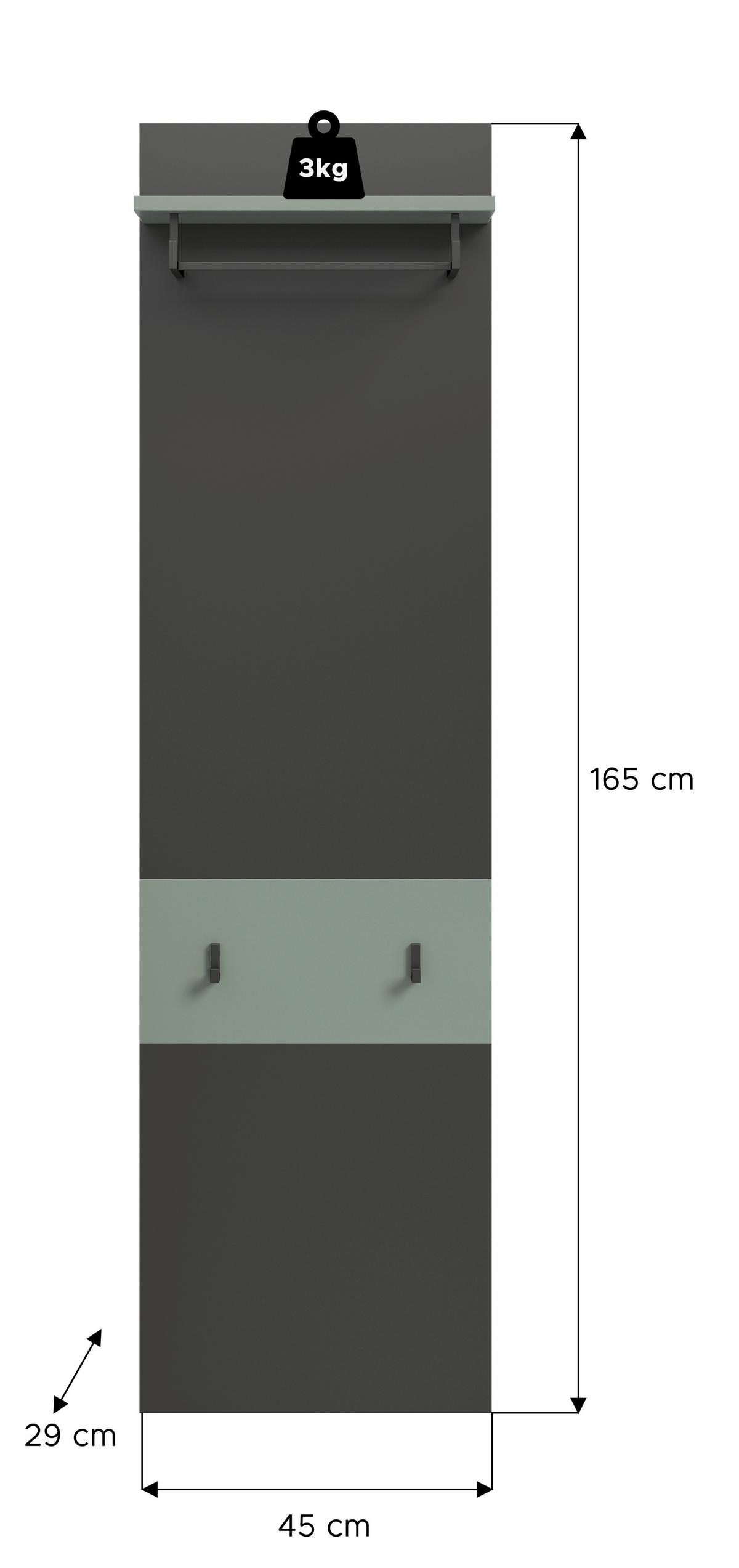 Garderobenpaneel Canu Grau/grün B: 45 Cm - Design, Holzwerkstoff (45/165/29cm) - Livetastic