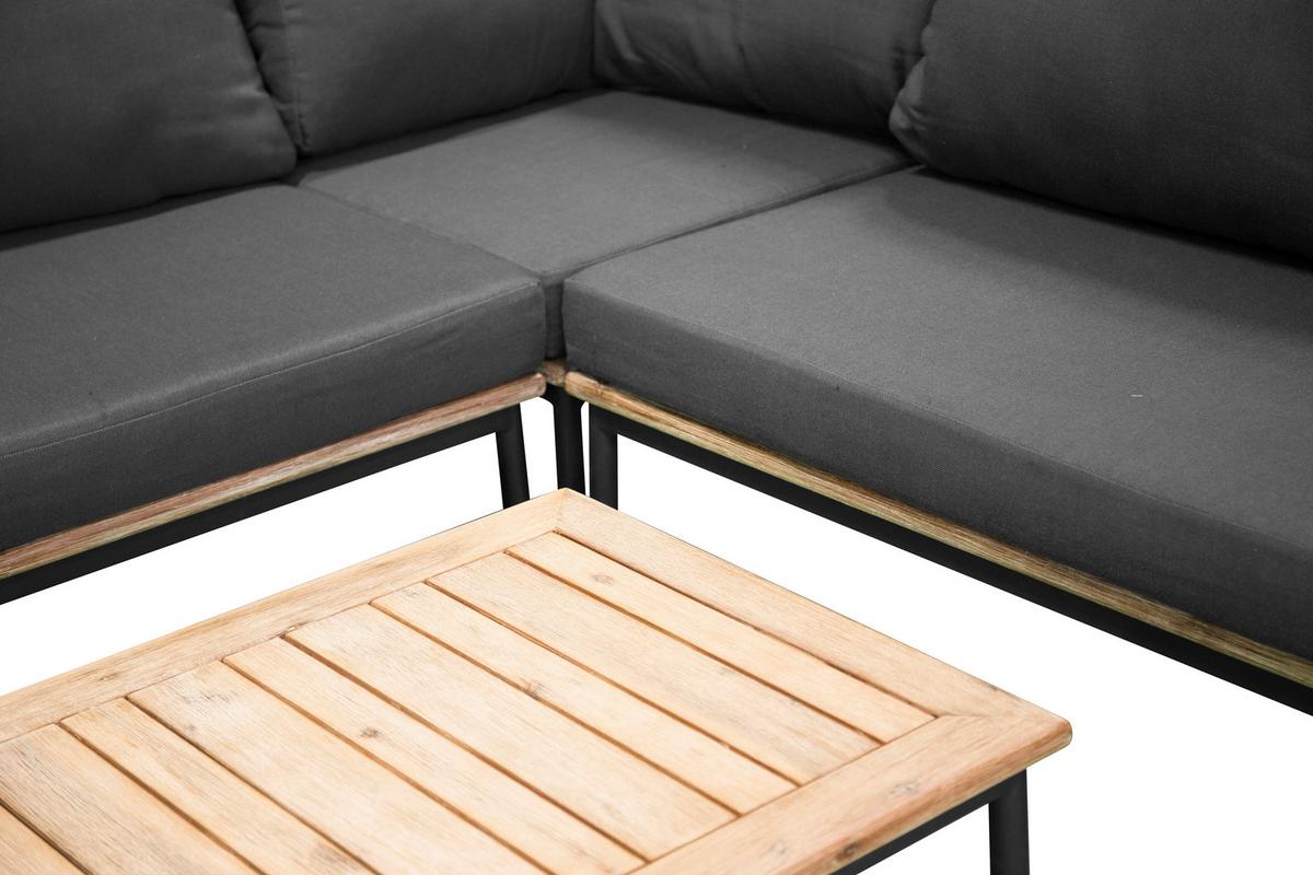 Loungegarnitur 2-Tlg Andorra Kunststoff/Holzdekor mit Kissen - Schwarz, KONVENTIONELL, Kunststoff (90/60/27cm) - Gardenson